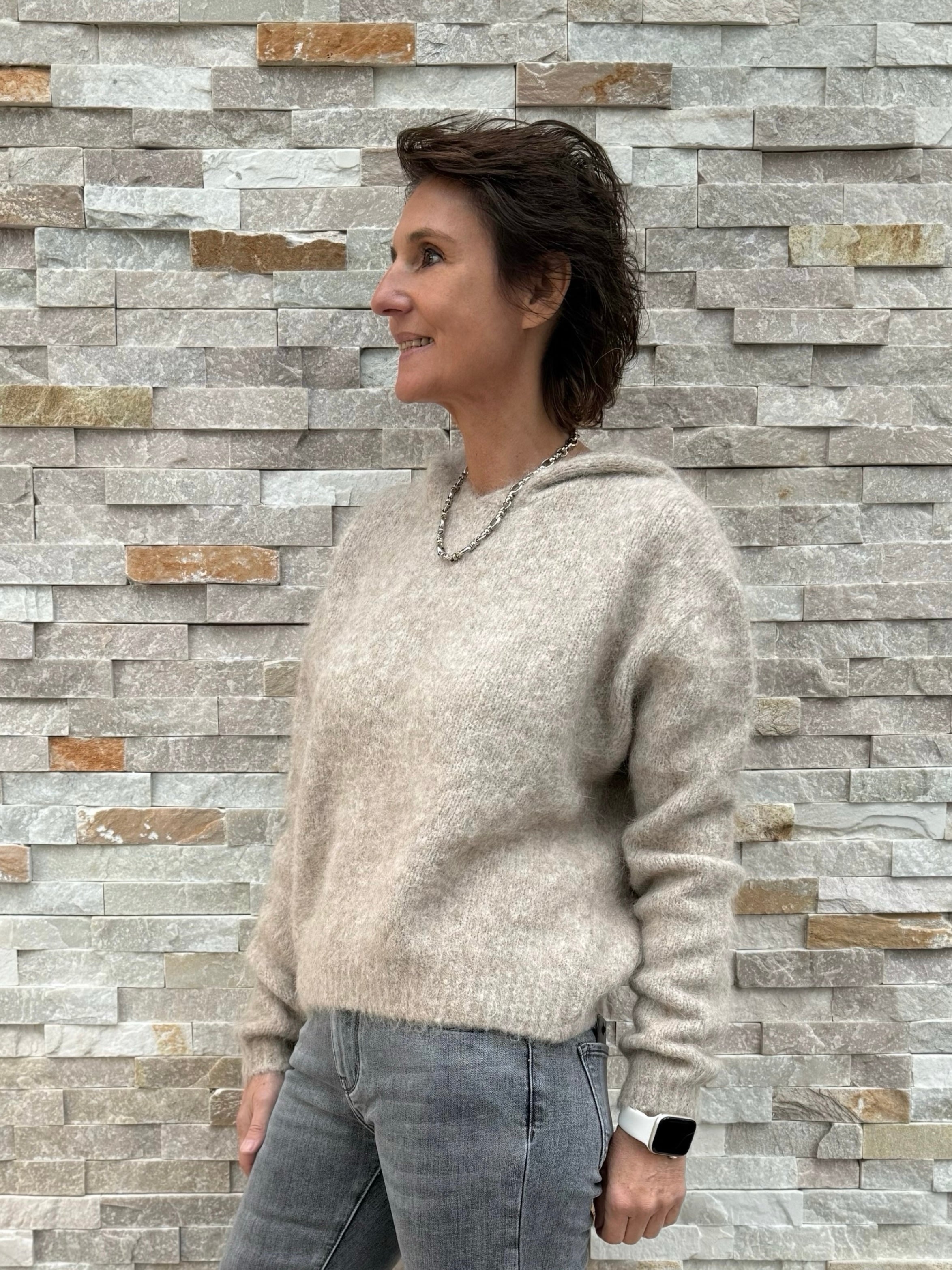 Strick Hoodie aus Alpaka-Mix in Beige