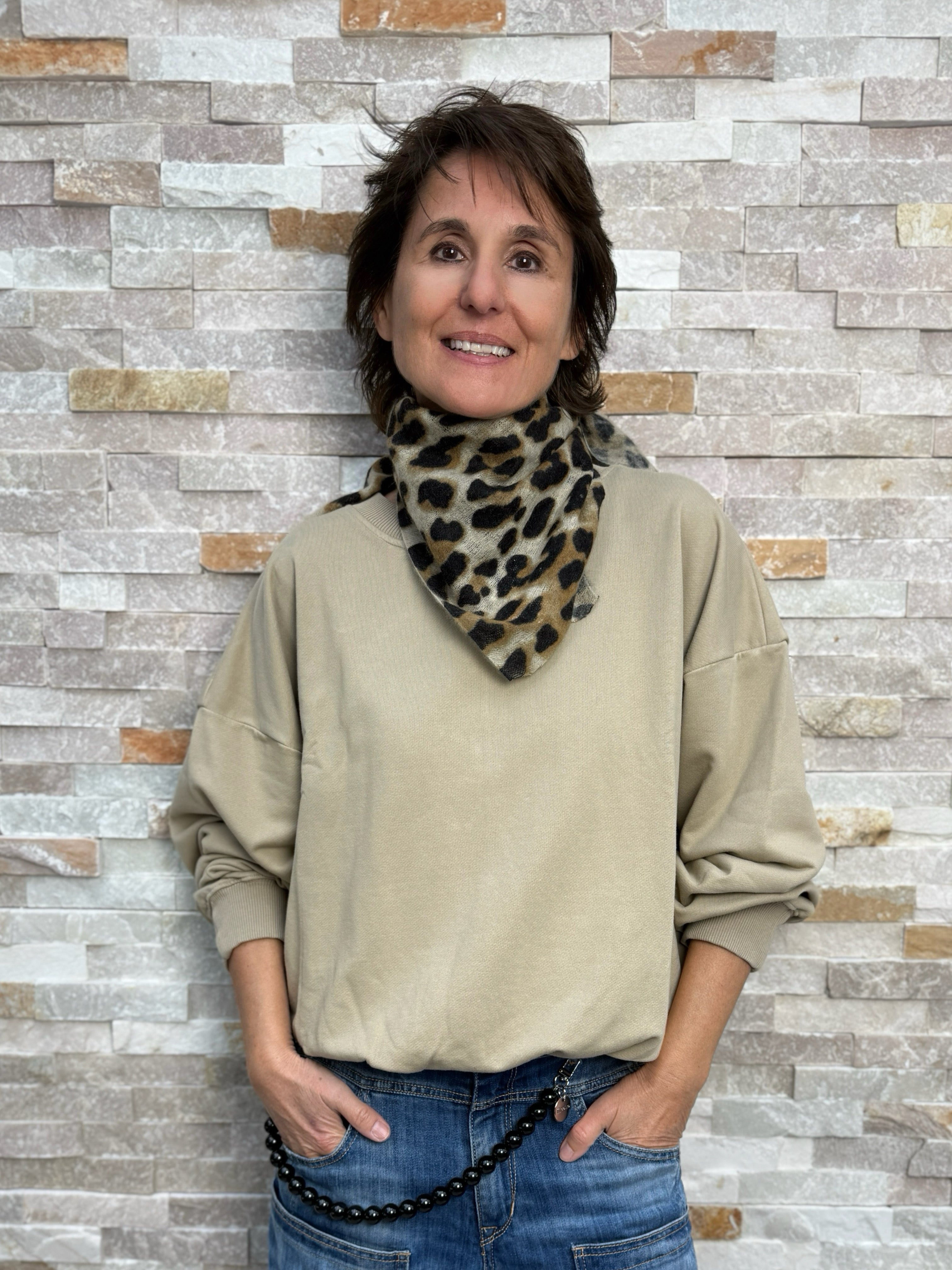 Cashmere Bandana LEO Camel-Schwarz