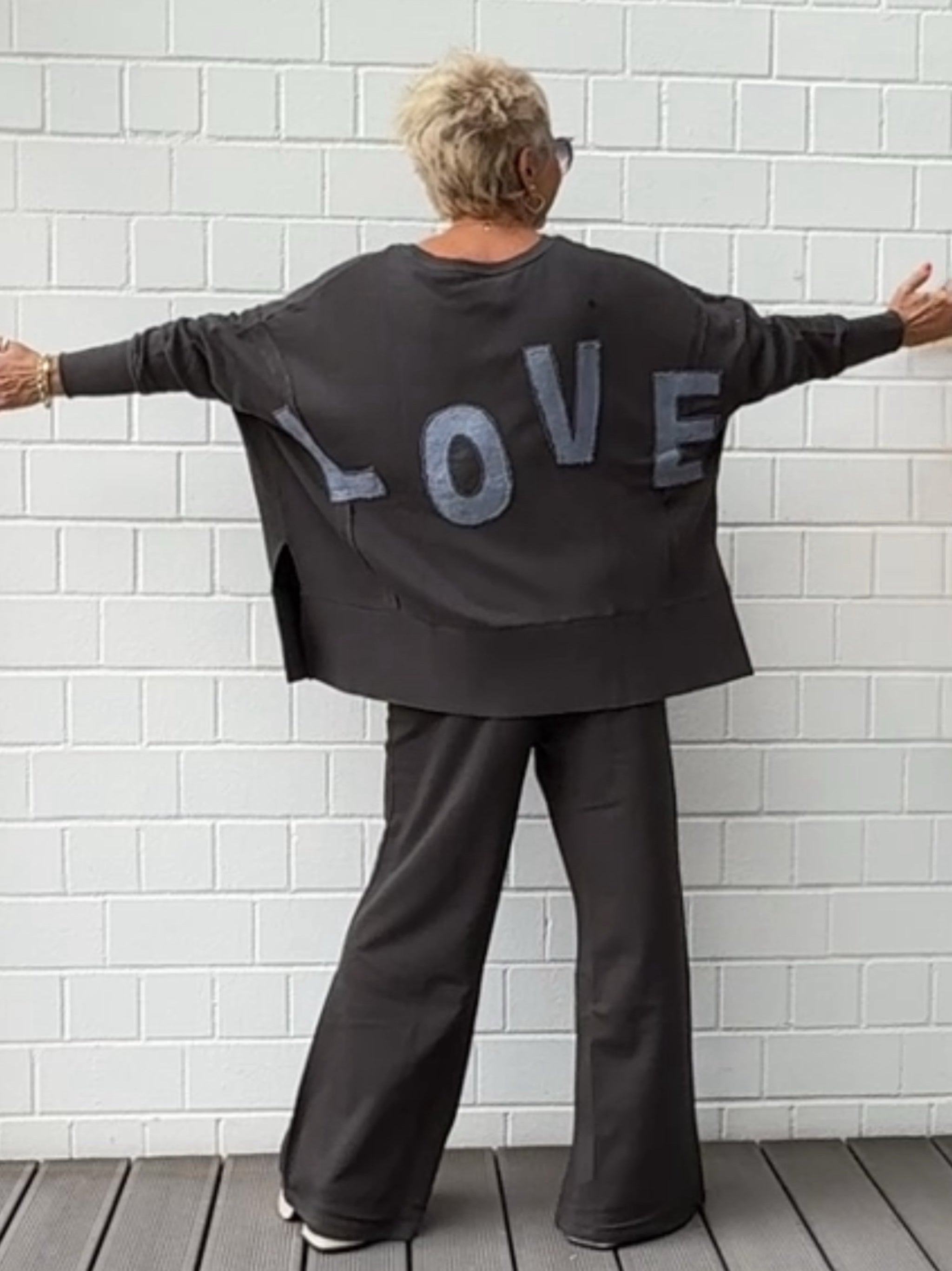 Sweat-Pants LELY mit weitem Bein in Dolphin