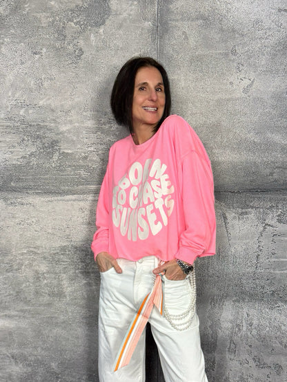 Statement Sweatshirt mit U-Boot Ausschnitt neon Pink