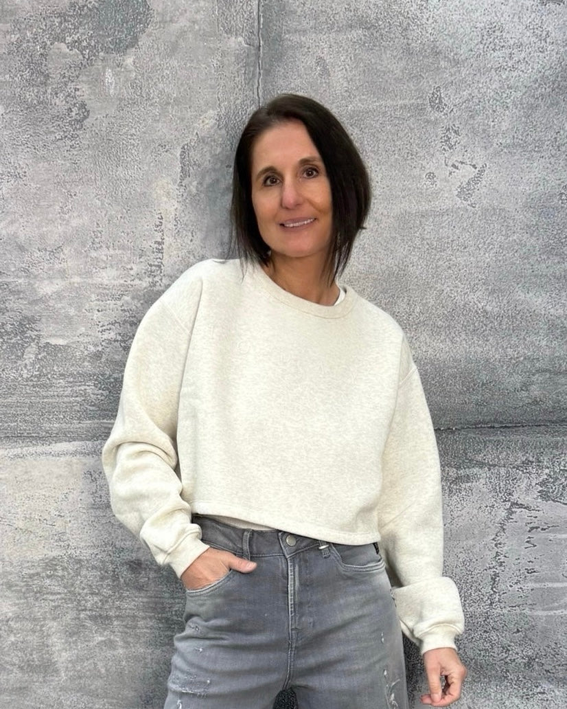 Cropped Sweatshirt mit 10Days Logo Ecru Melange