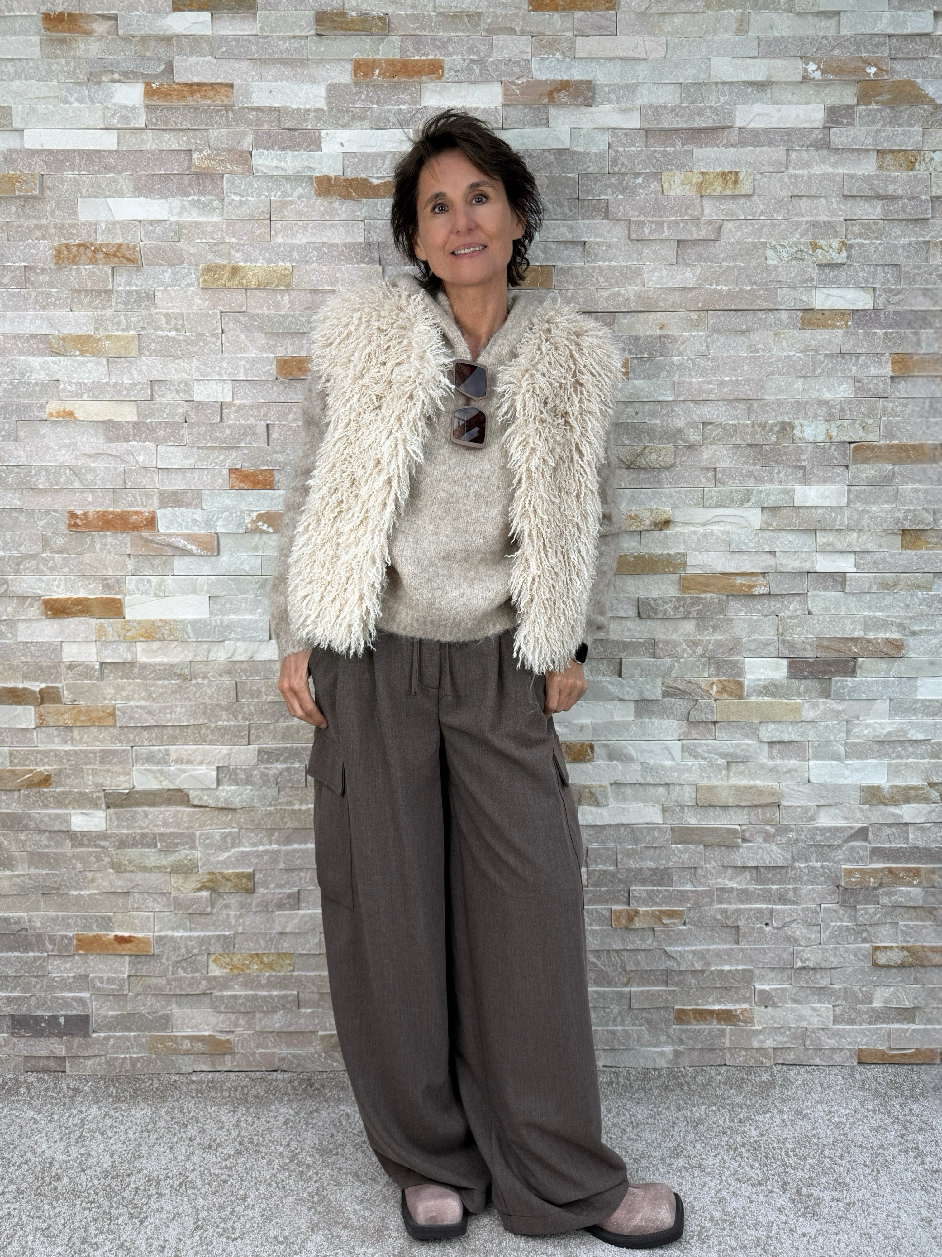 Curly-Lammfellimitat Weste BETH in Light Beige