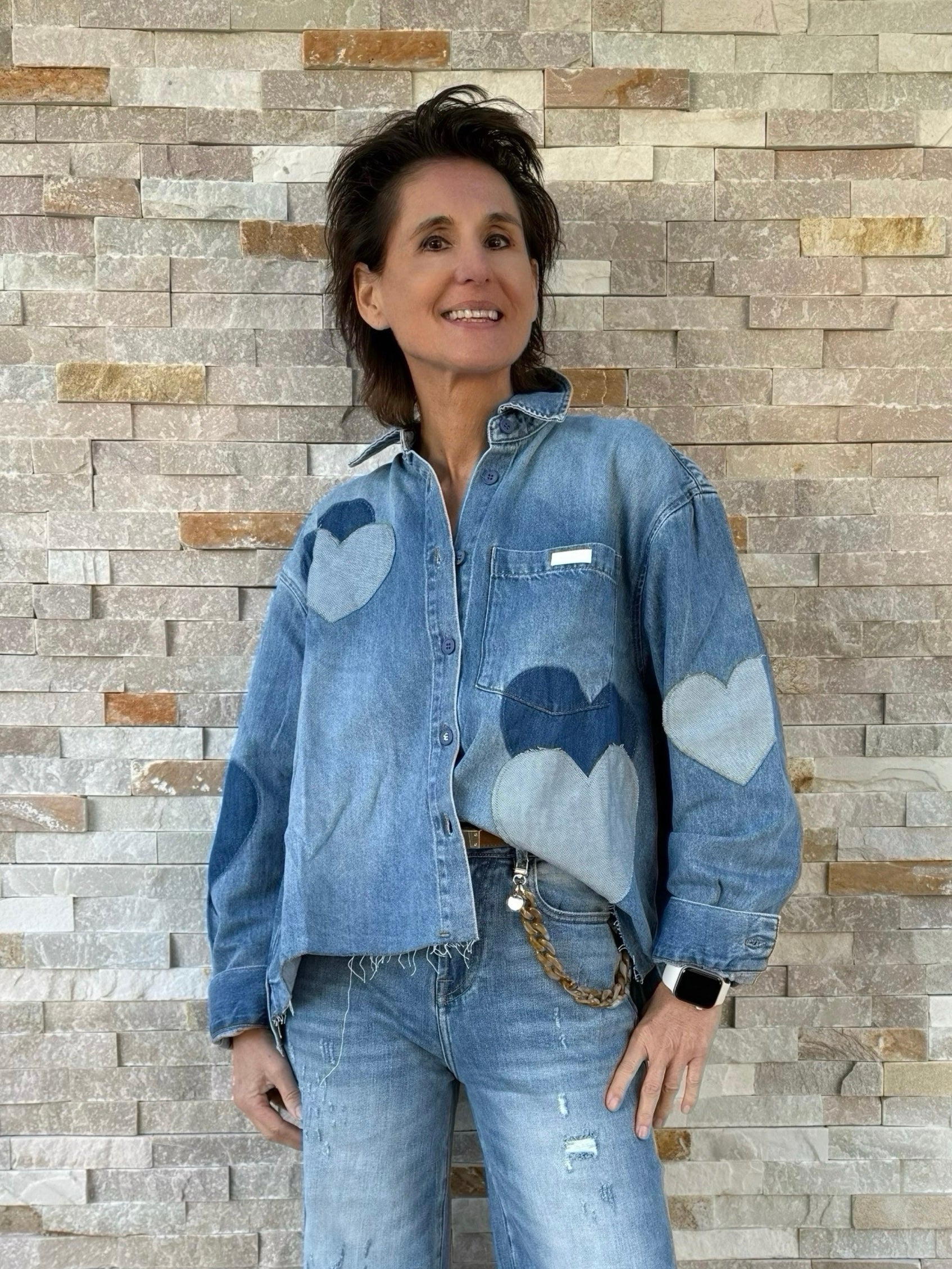 Jeanshemd BEBA mit Herzen in Hellblau