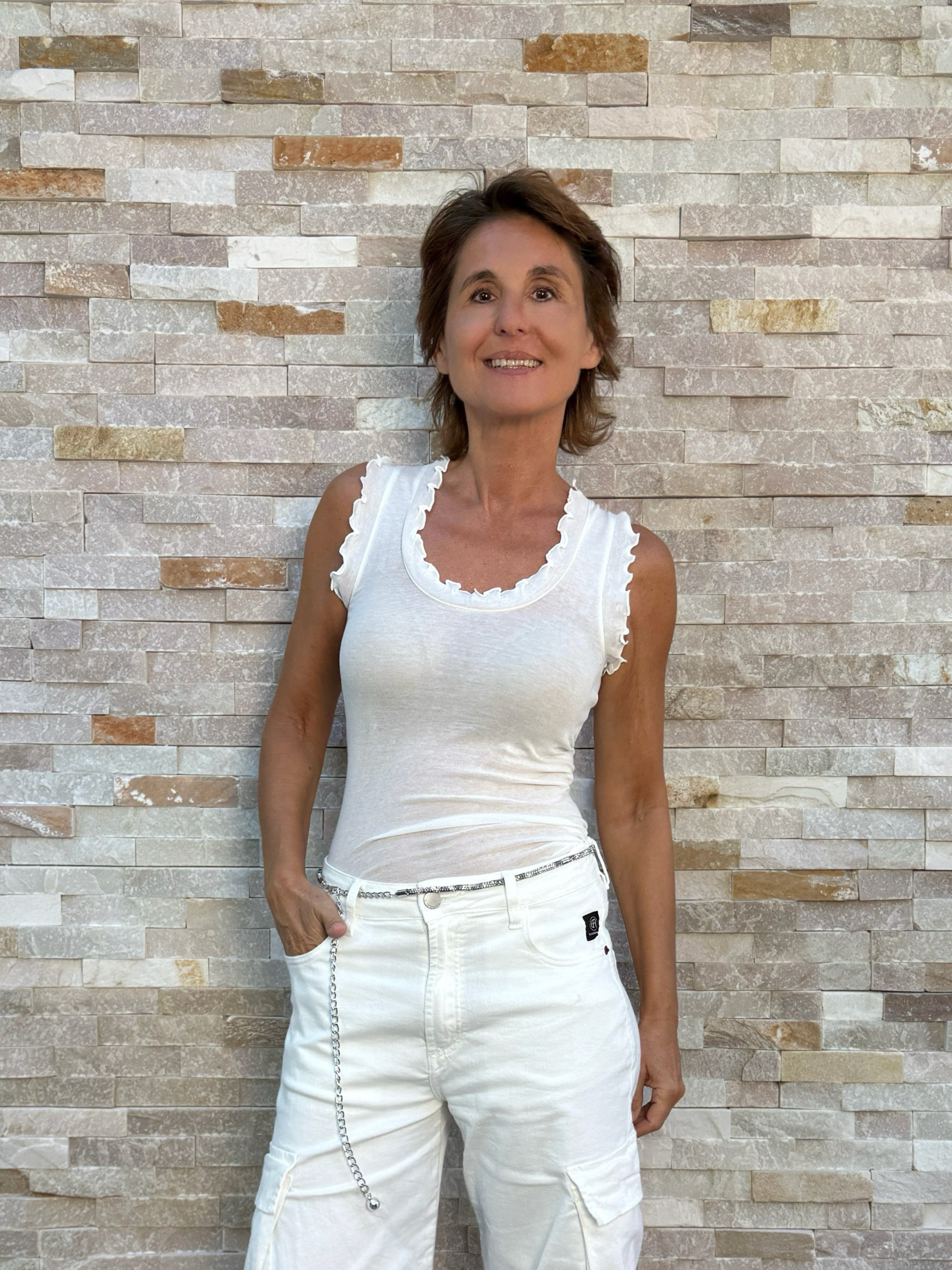 Top Flounce mit Rüschen in Offwhite