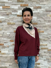 Sweatshirt ROSE mit Rüschen Details in Weinrot