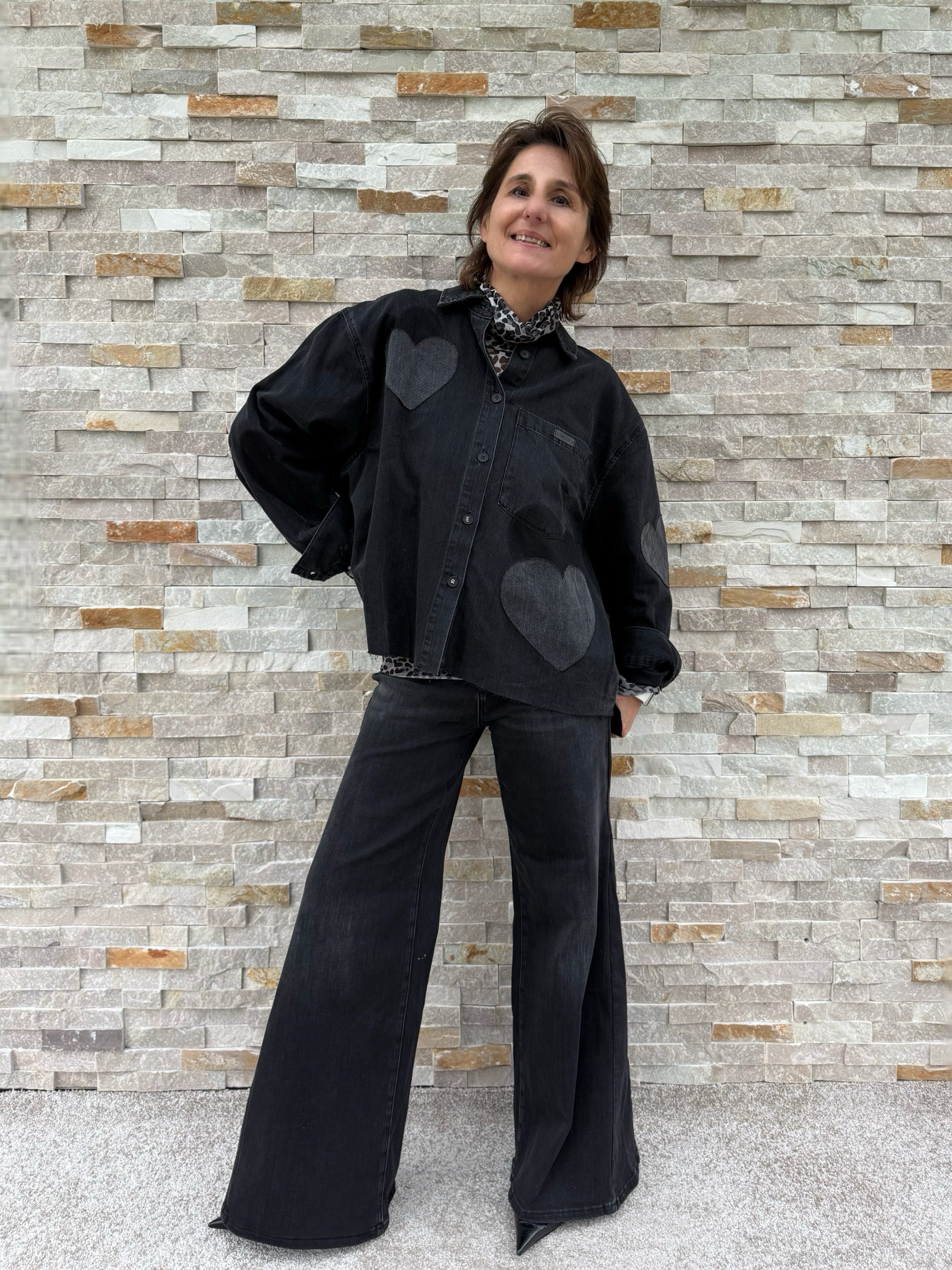 Jeanshemd BEBA mit Herzen in Black Denim