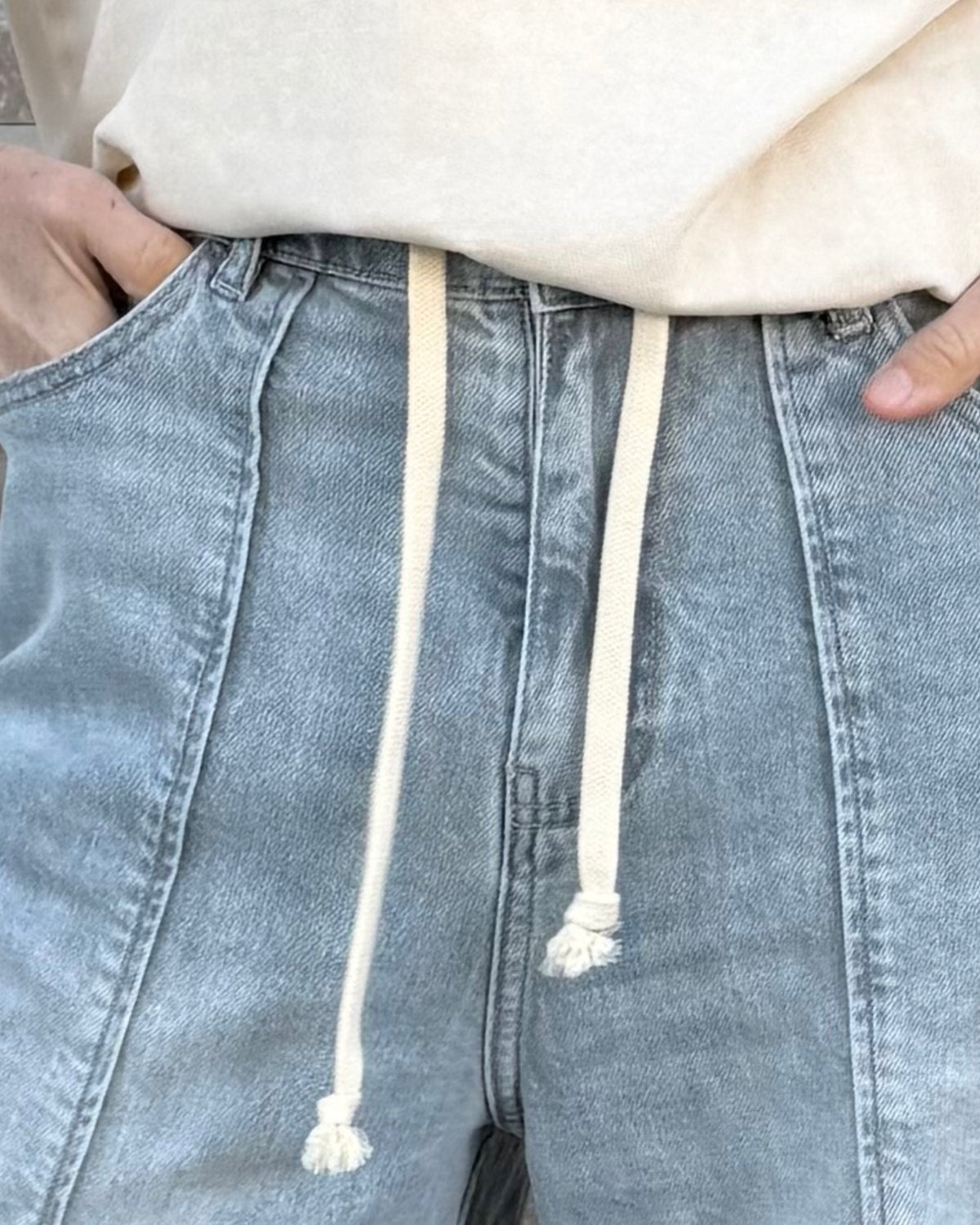 Jeans ER PIA Ballon Form mit Kordel in Snow White / Hellgrau