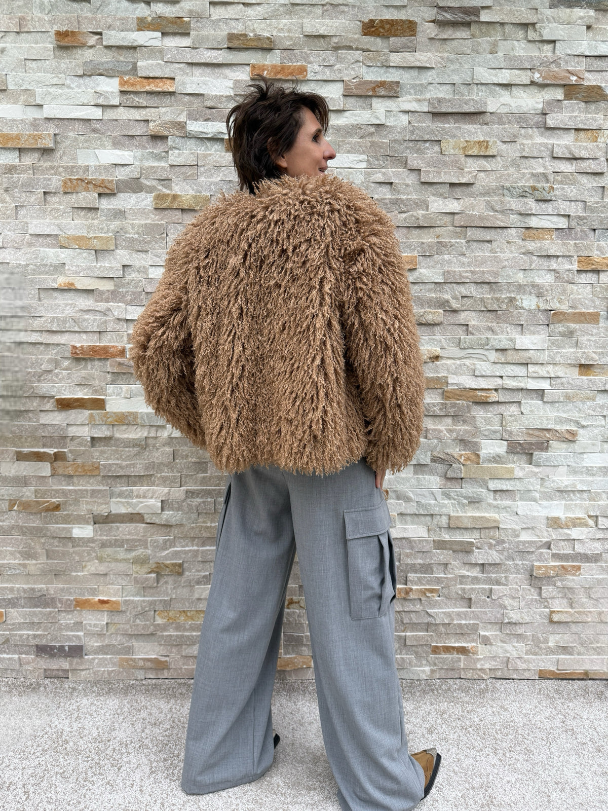 Curly-Lammfellimitat Jacke TERRY in Nuts
