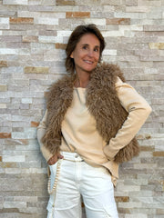 Curly faux lambskin vest BETH in nuts