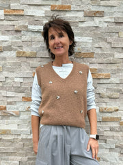 Pullunder mit Schmucksteinen in TABACCO