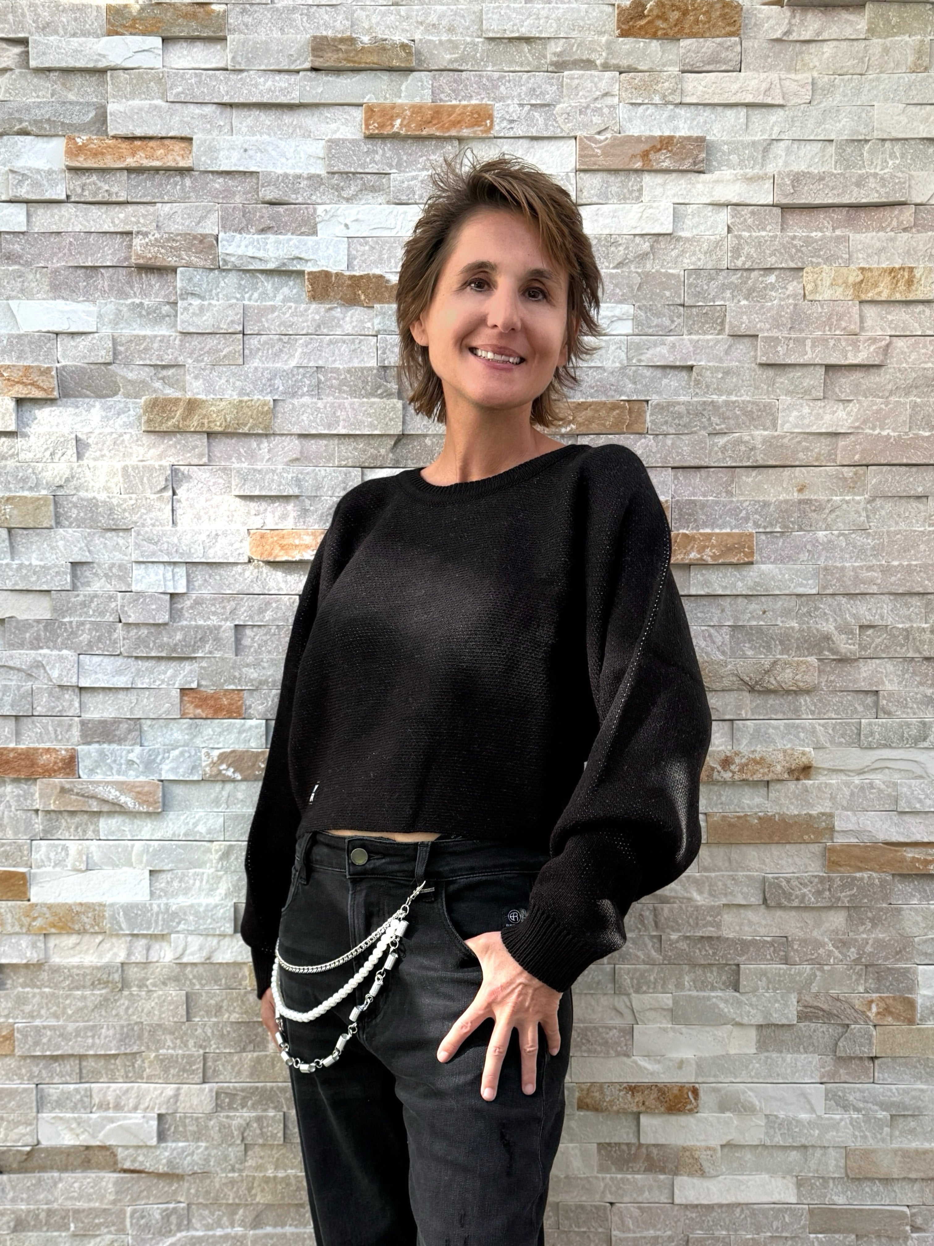Pullover mit Intarsien auf dem Rücken Schwarz