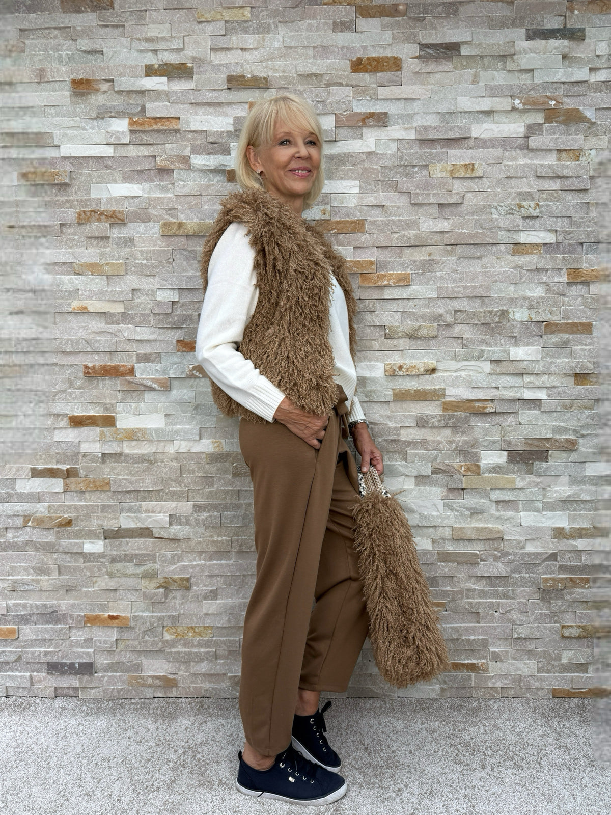 Jersey Hose mit Wickelbund Cognac