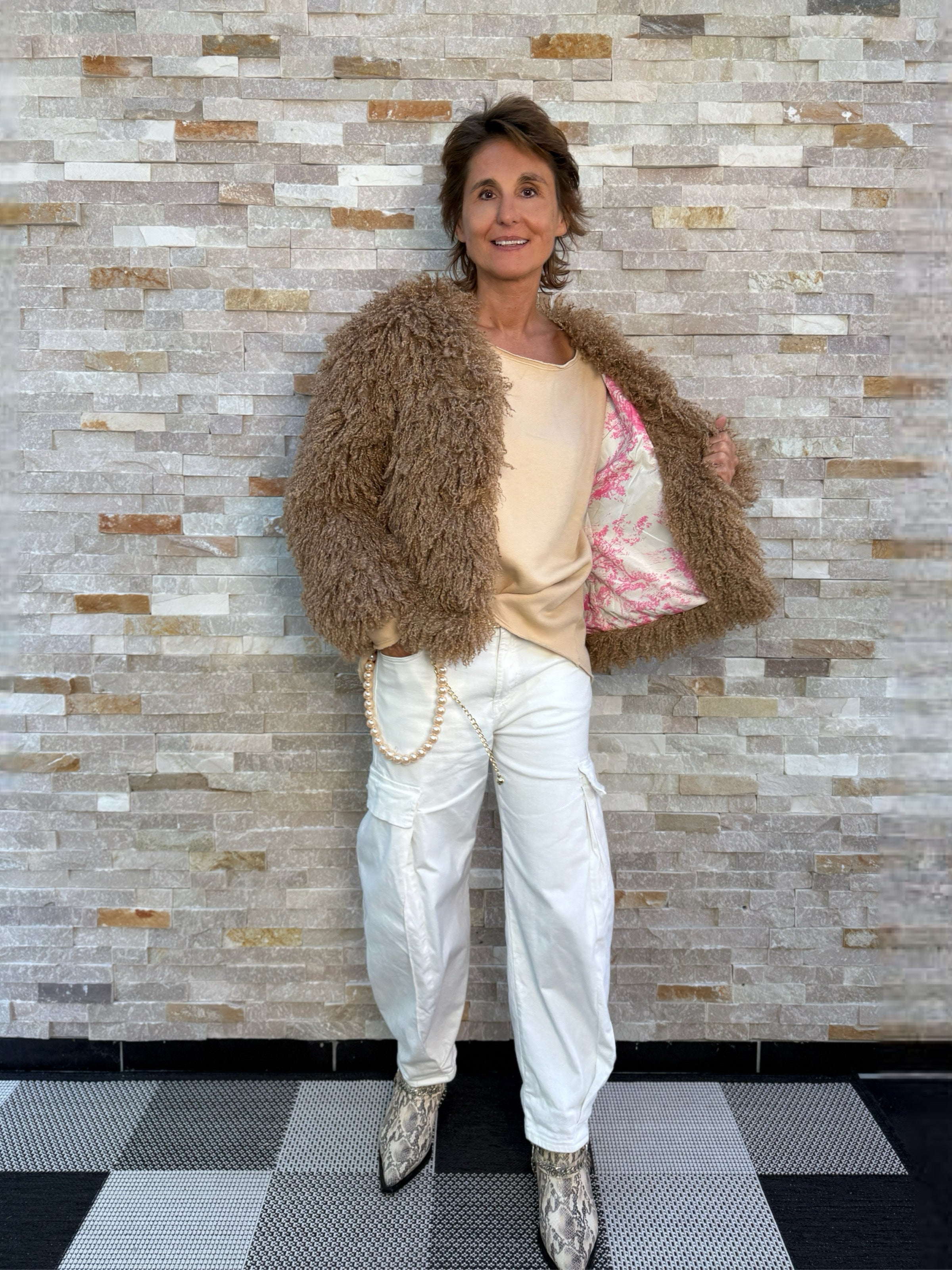 Curly-Lammfellimitat Jacke TERRY in Nuts