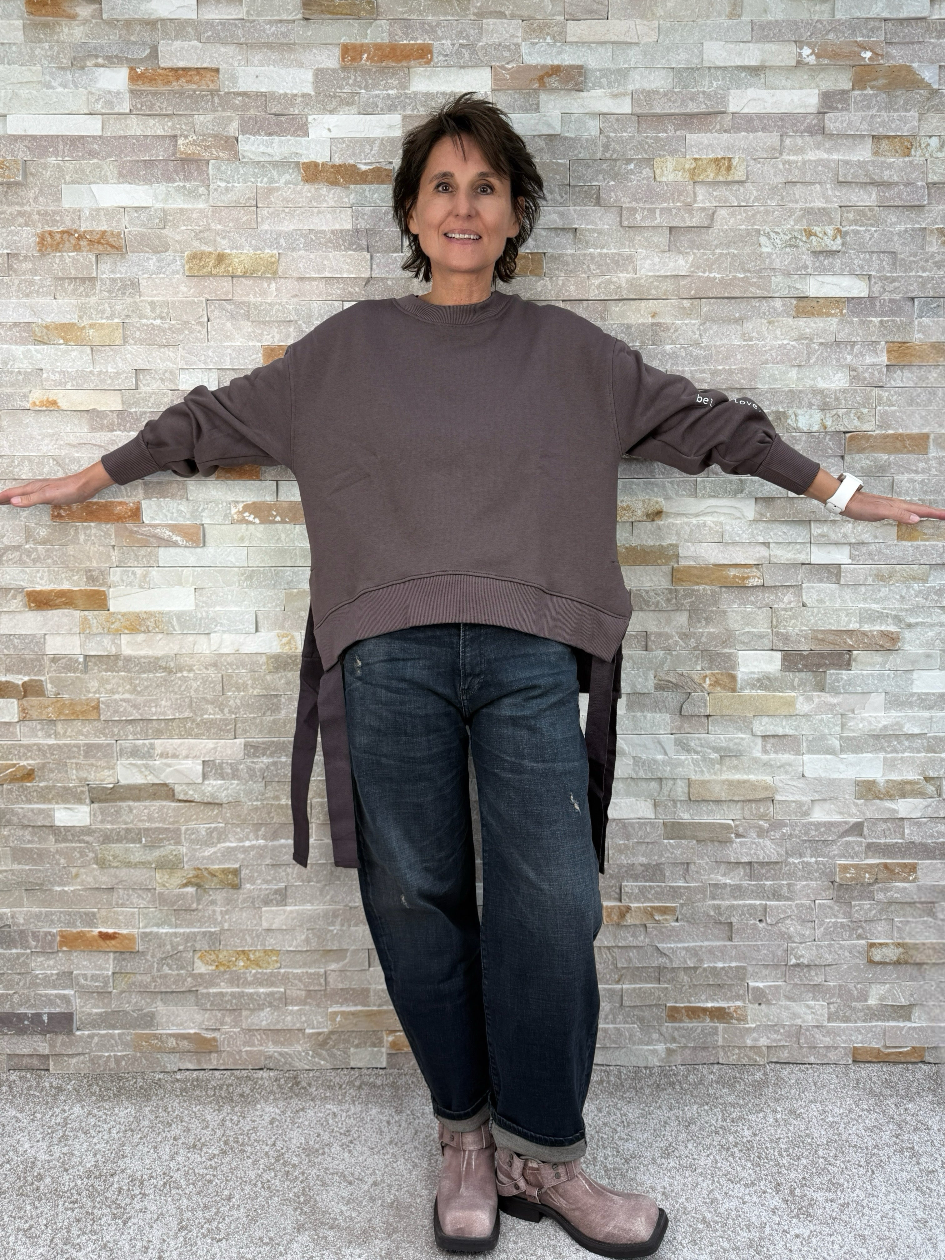 Oversized Sweatshirt mit seitlichen Bändern in Chocolate
