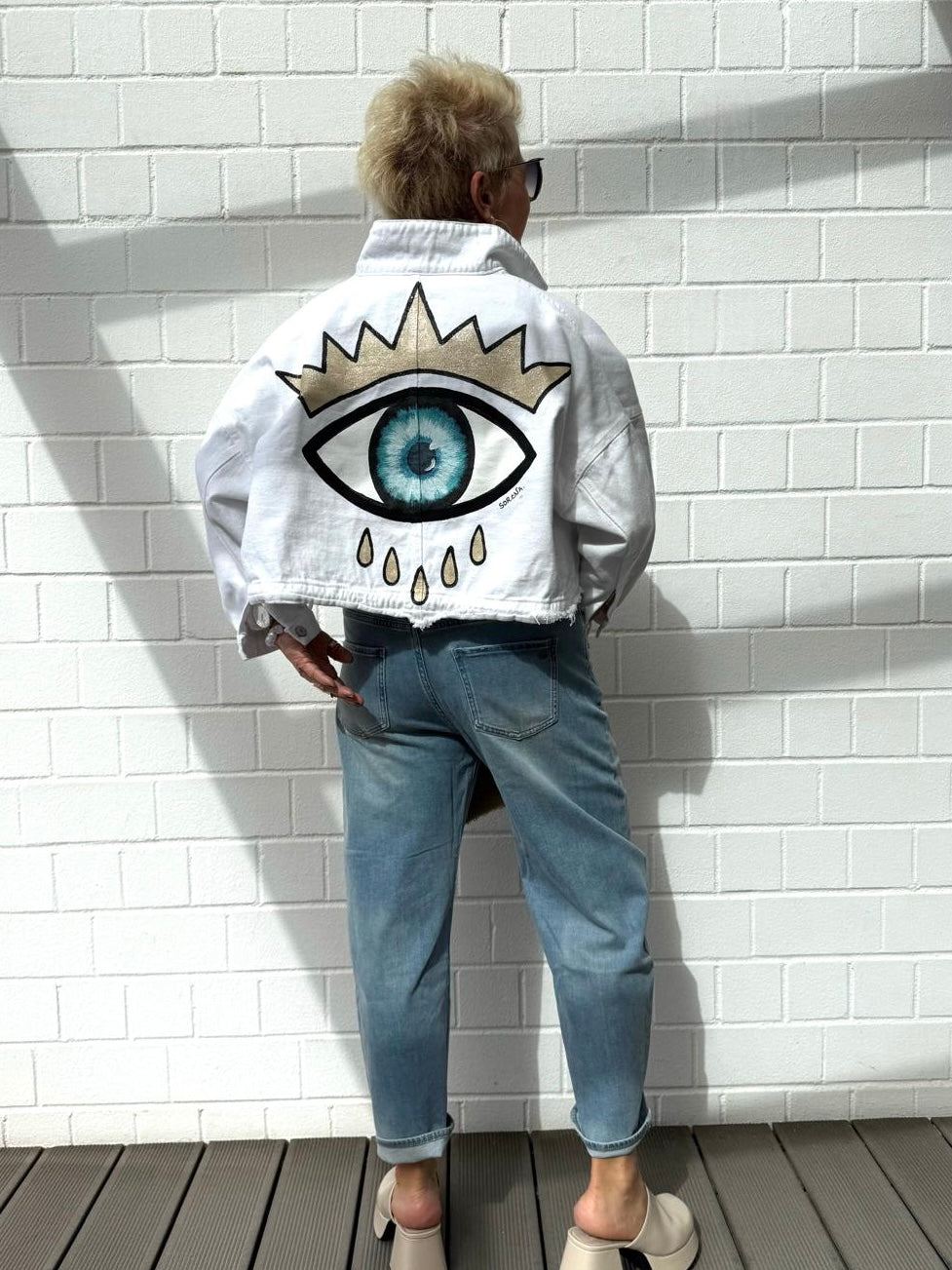 Kurze Jeansjacke Eye Weiß