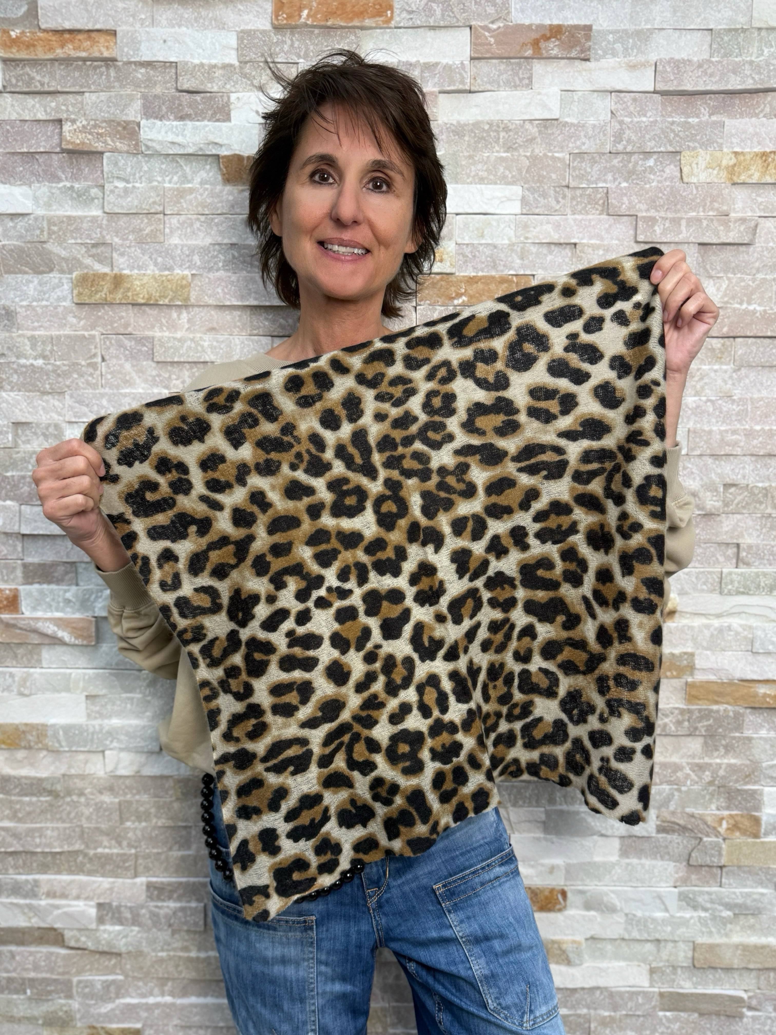 Cashmere Bandana LEO Camel-Schwarz