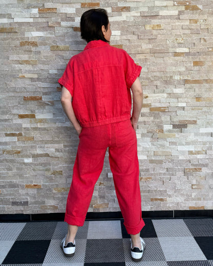 Leinen Hose mit Gummibund Rot