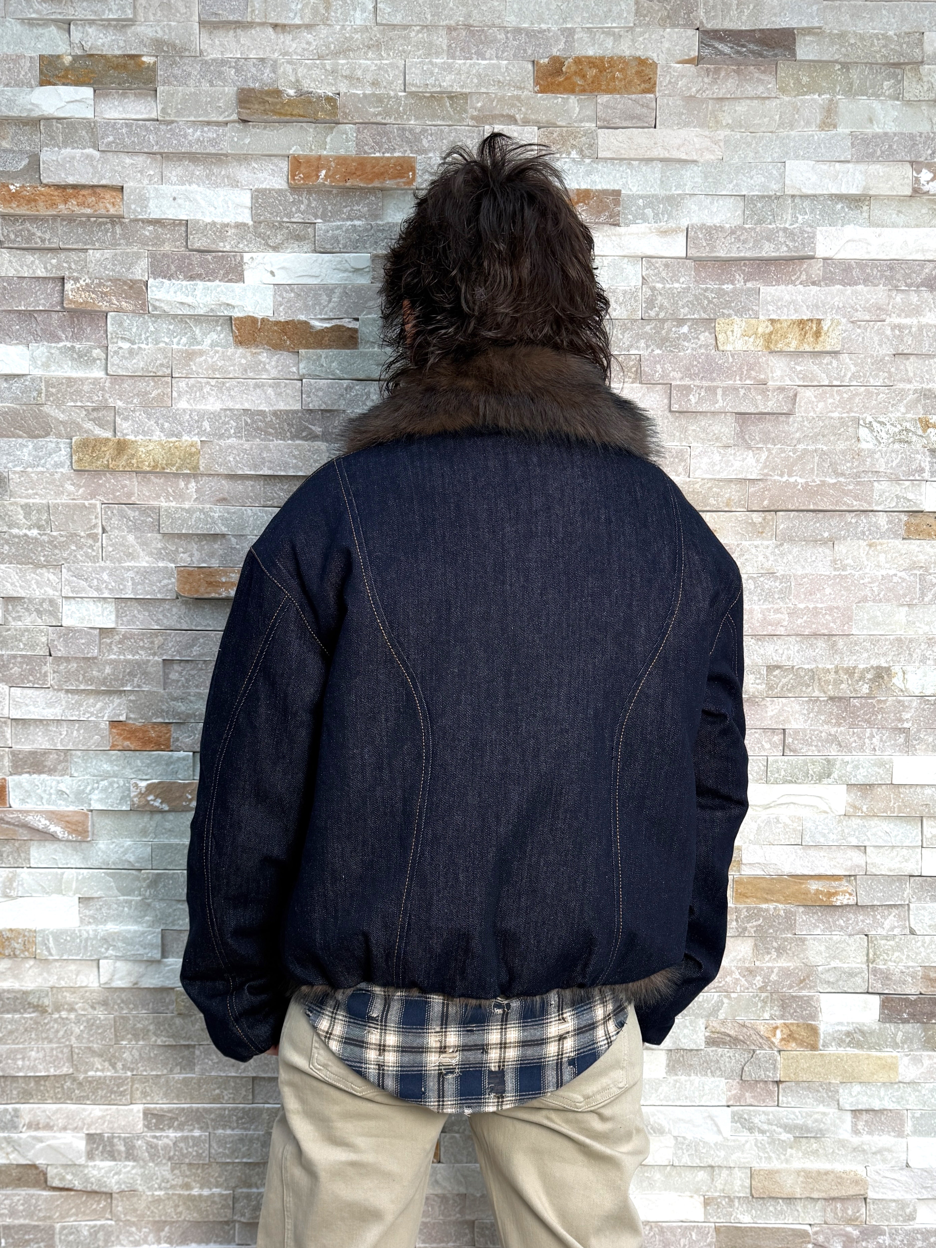 Wende Blouson Denim mit Kunstpelz in Dunkelblau