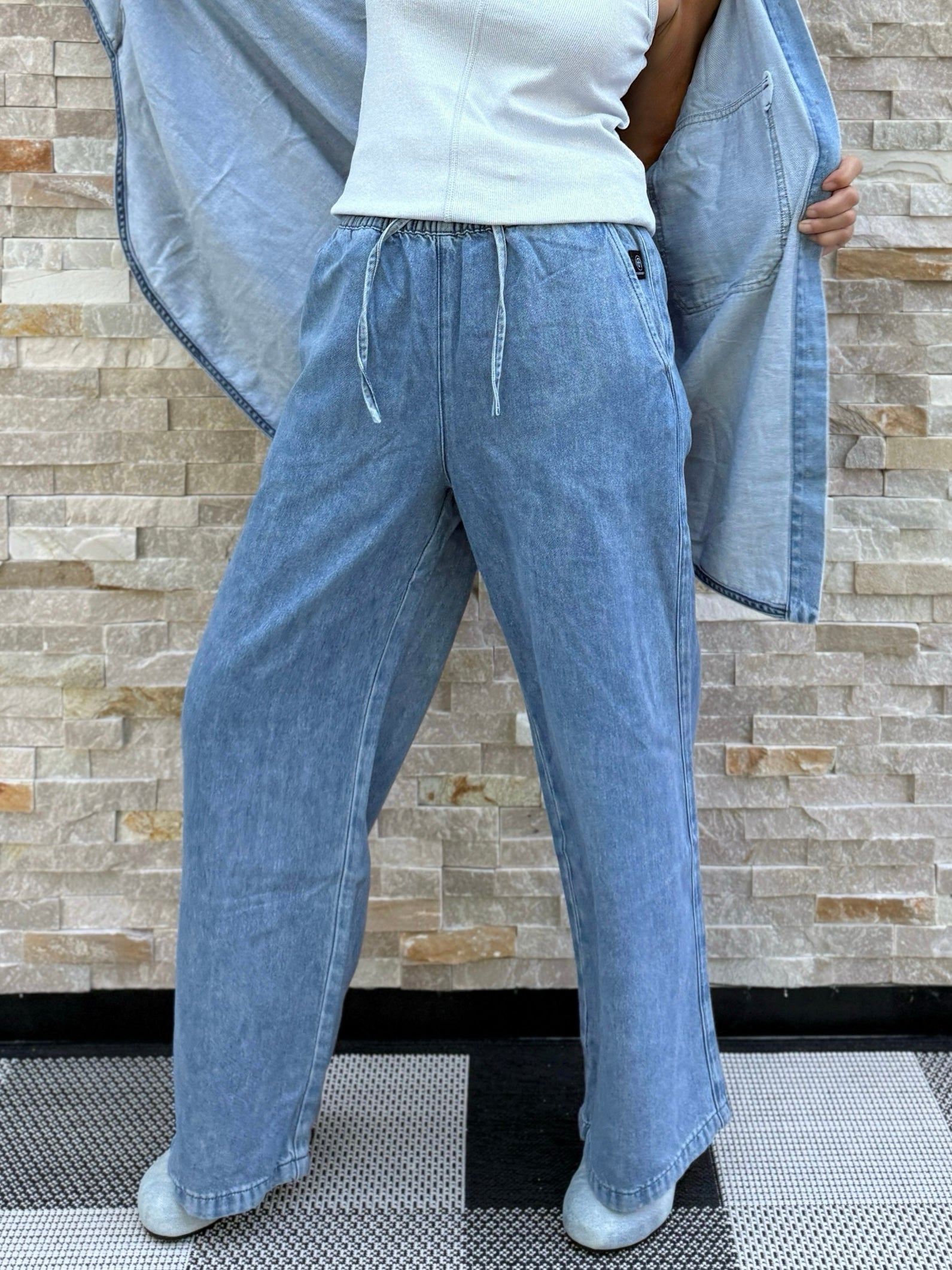 Wide Leg Hose SILKA in Jeans Optik splash blue