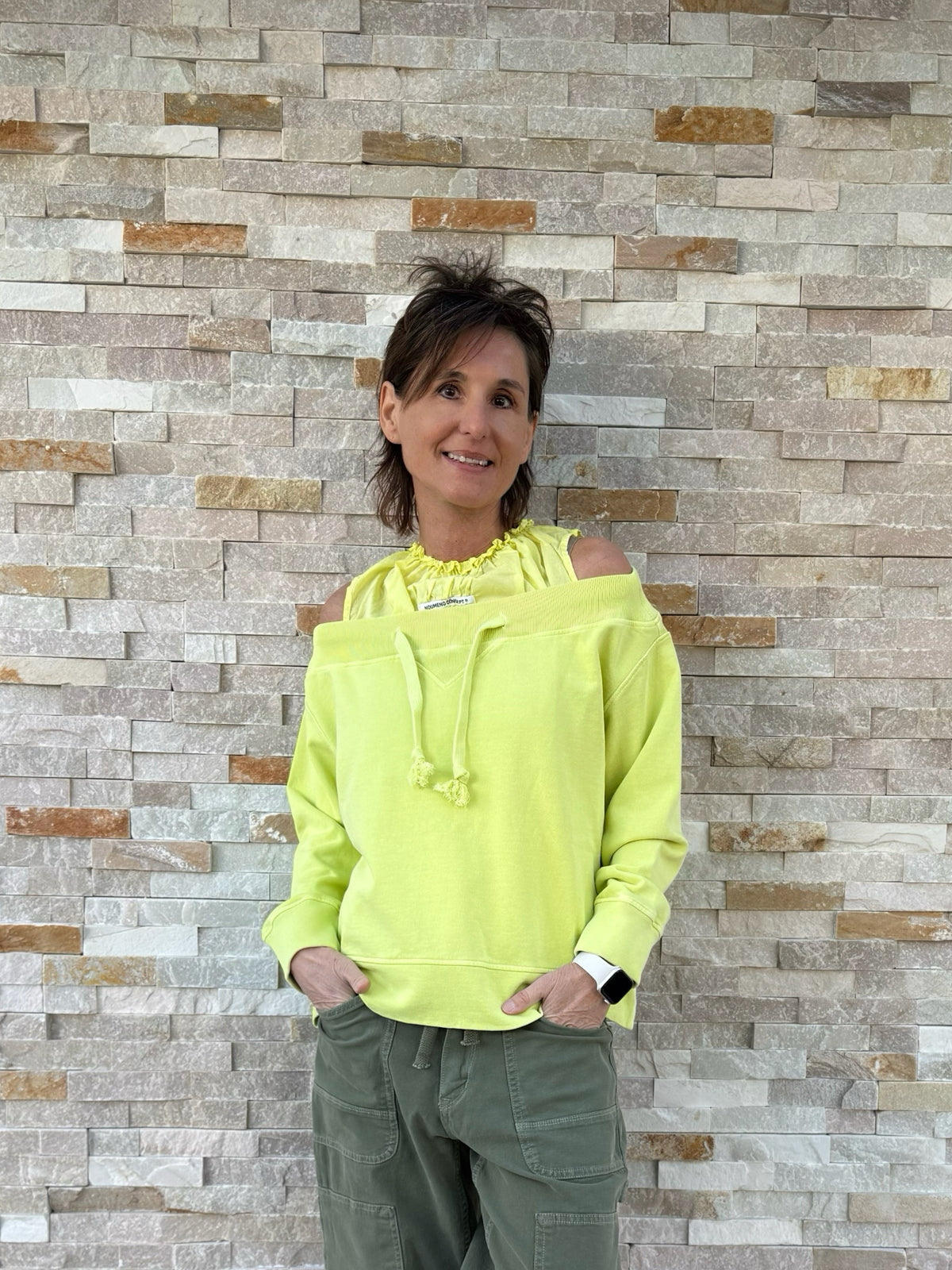 Lime green boat neck sweatshirt