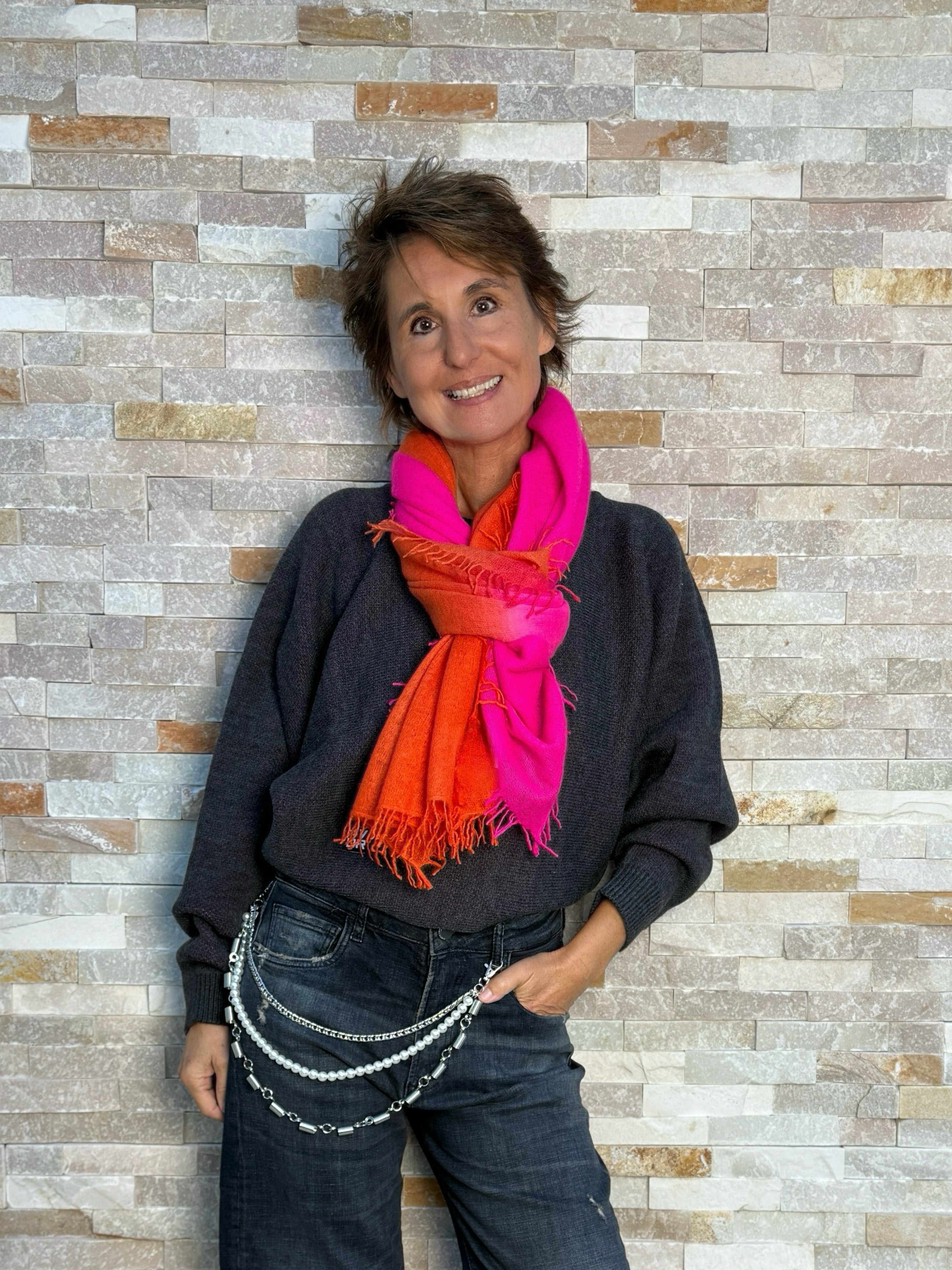 Cashmere scarf gradient pink with orange