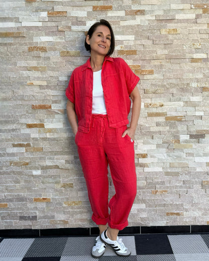 Leinen Hose mit Gummibund Rot
