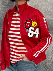 Blouson mit Patche und Pin mit Seitenstreifen Rot