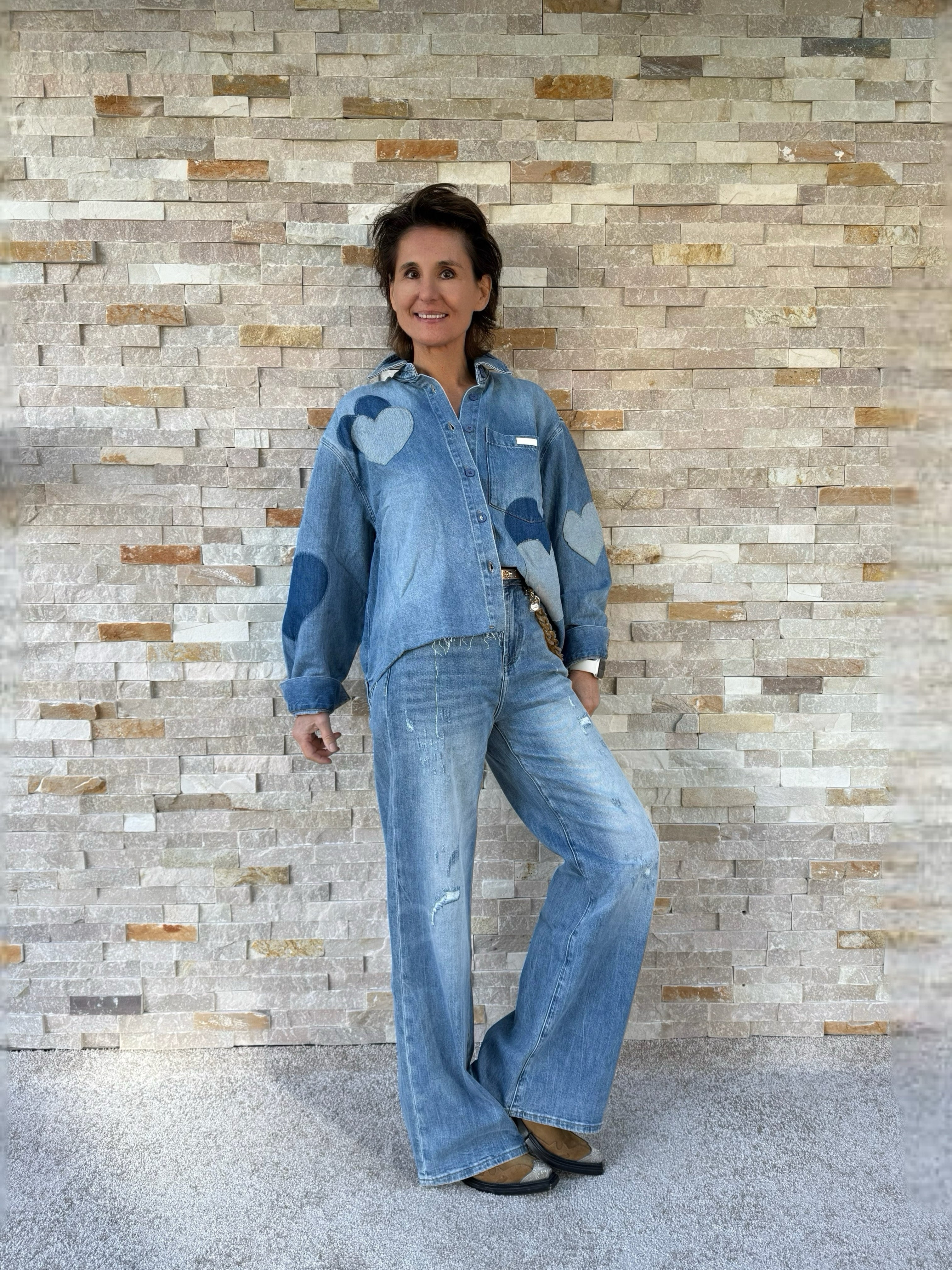 Jeanshemd BEBA mit Herzen in Hellblau