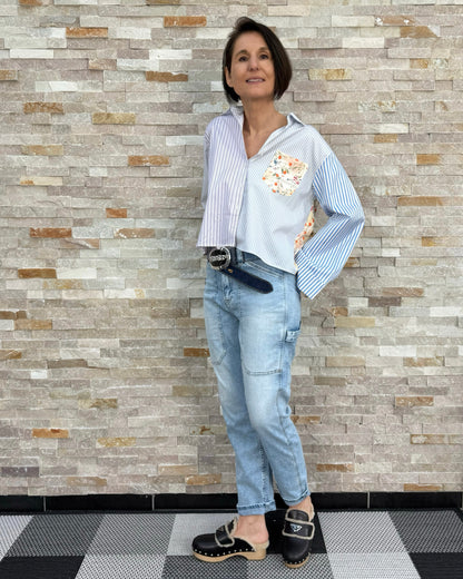 Kurze Bluse Muster-Streifen-Mix