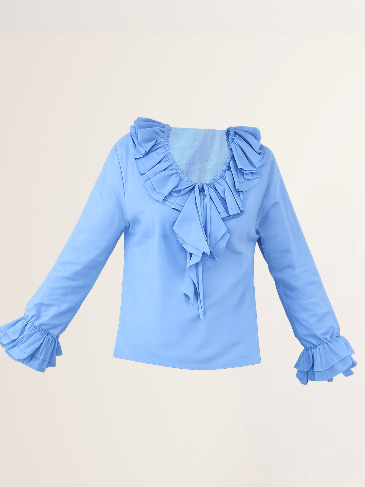Volant Bluse mit offenen Kanten in Hellblau