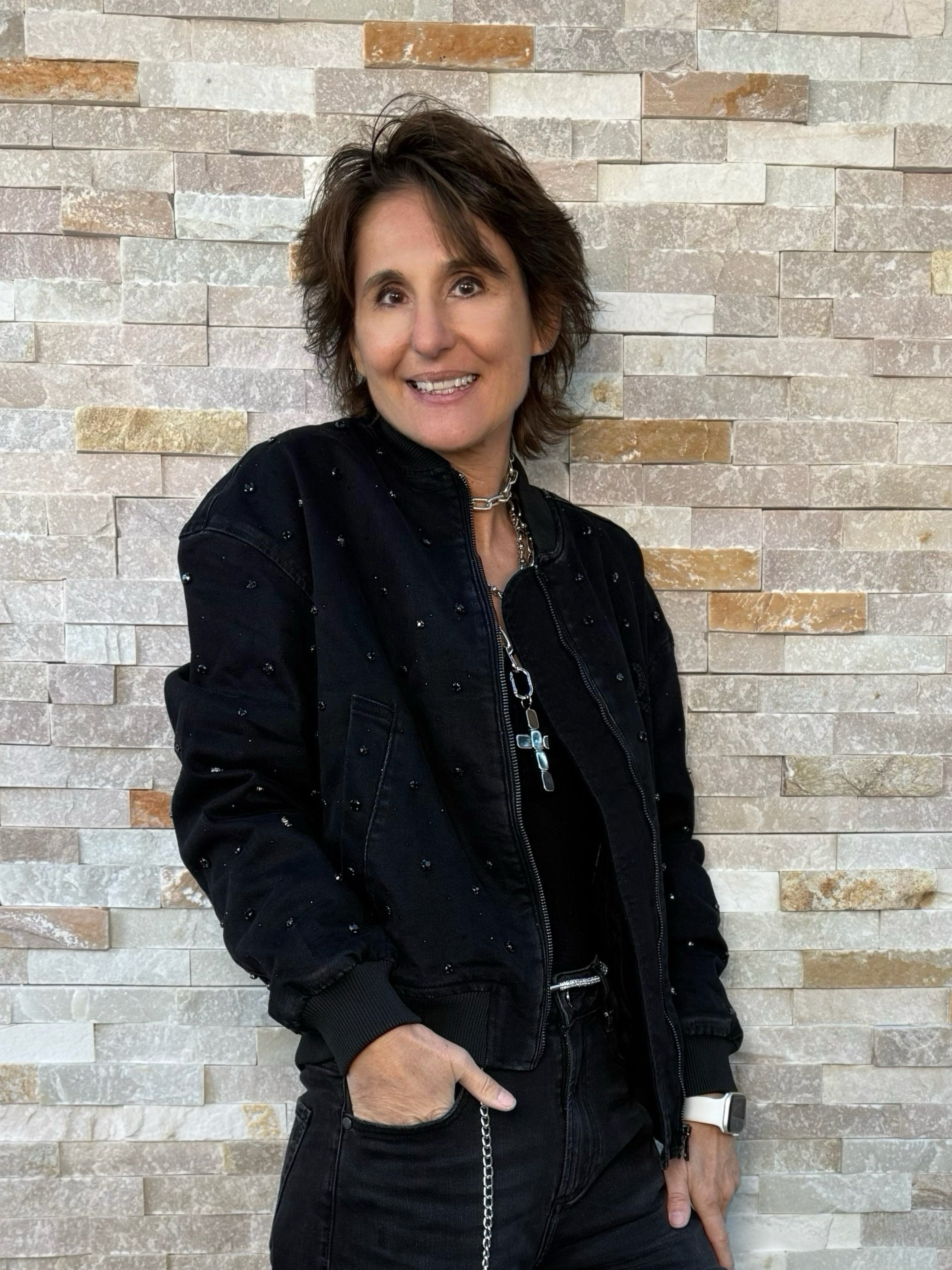 Jeans Blouson ISLA mit Strass-Steinen Allover in Schwarz