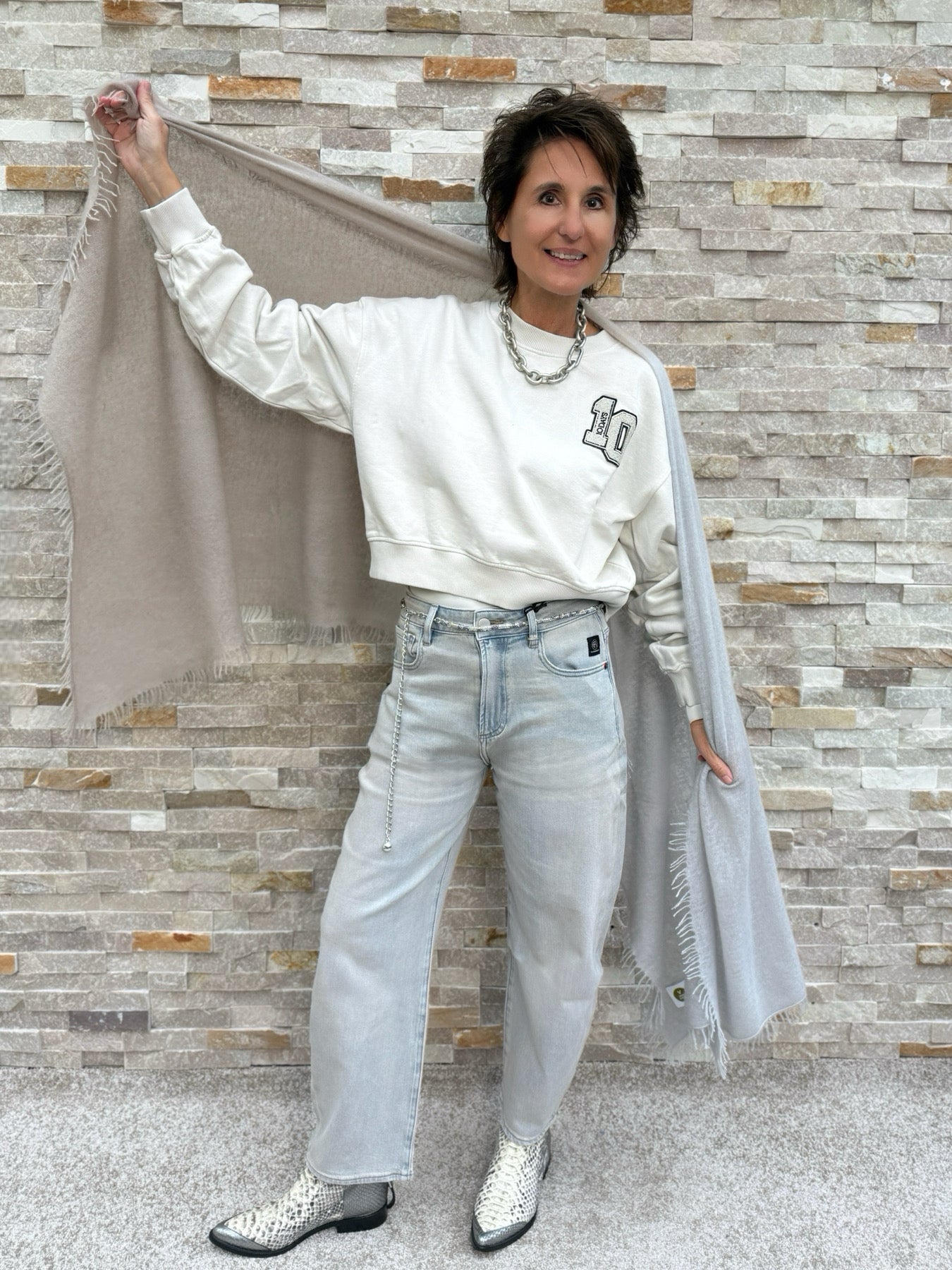 Cashmere Schal Farbverlauf Hellgrau Sand