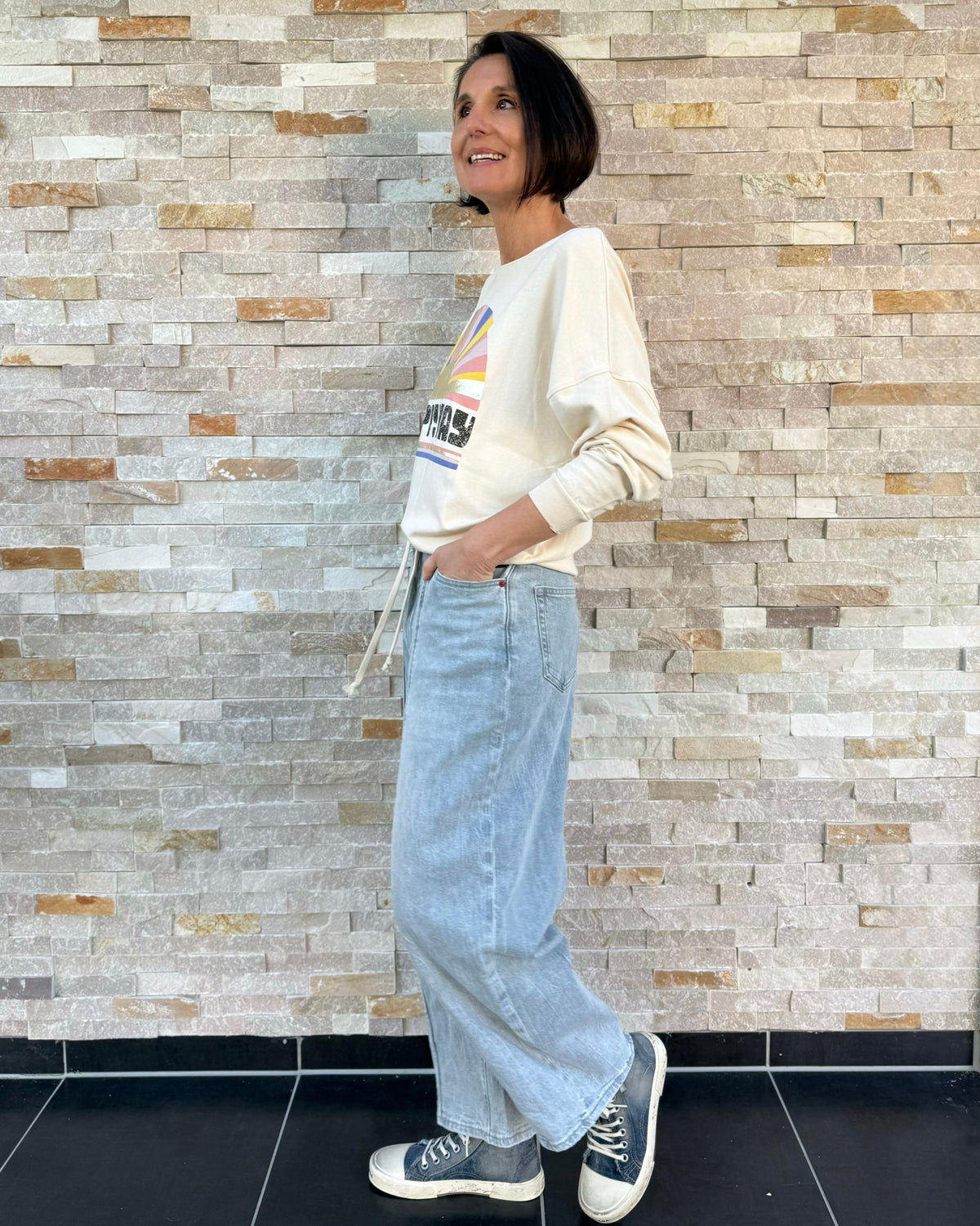 Jeans ER PIA Ballon Form mit Kordel in Snow White / Hellgrau