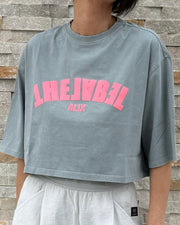 Cropped T-Shirt mit Aufschrift in Grau