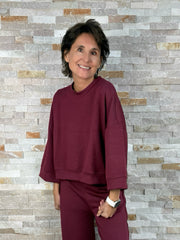 Cropped Sweatshirt aus Scuba in Bordeaux