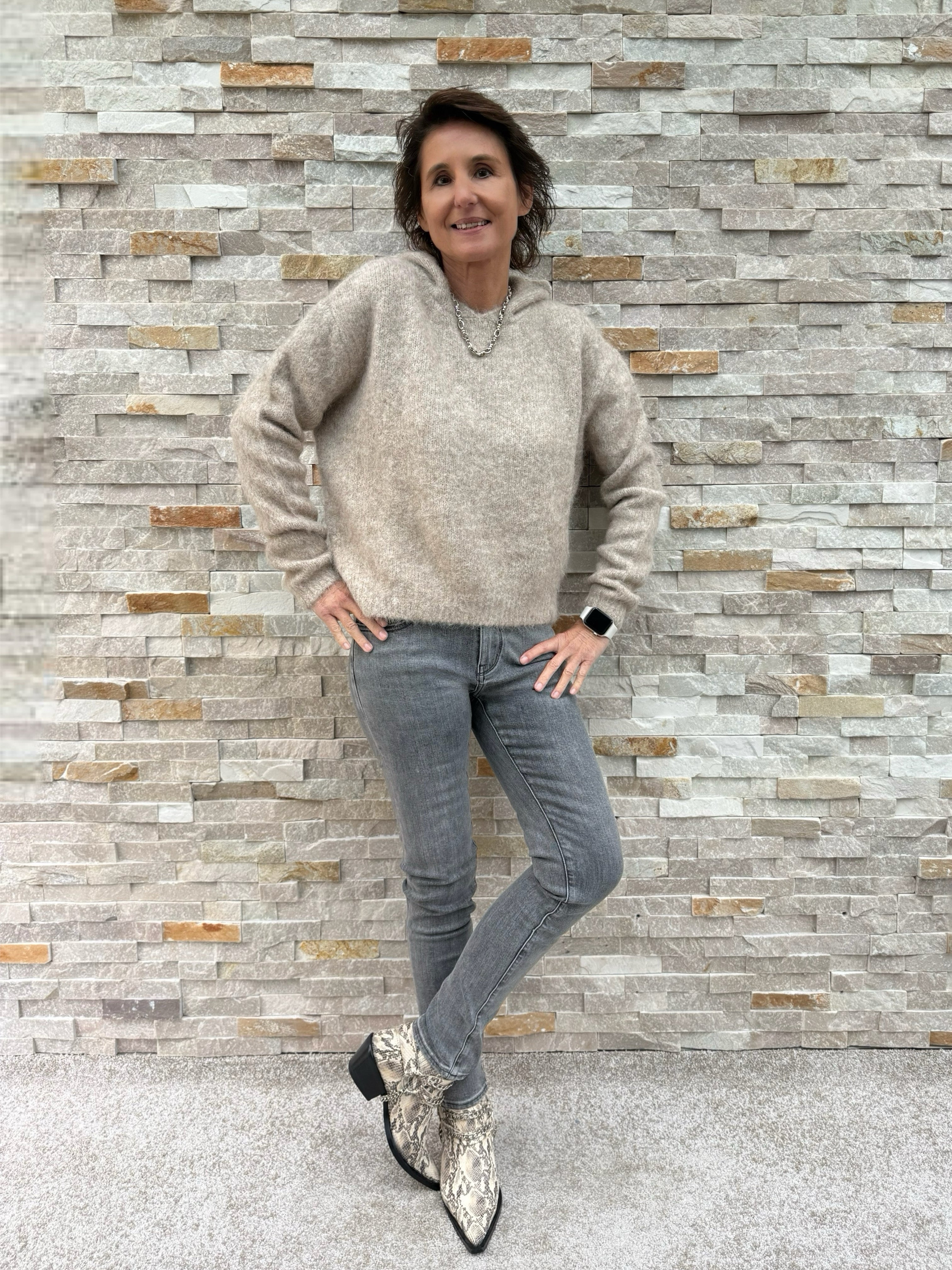 Strick Hoodie aus Alpaka-Mix in Beige