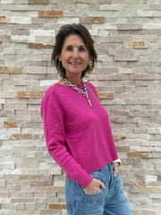 Kurzer Cashmere Pullover in Fuchsia