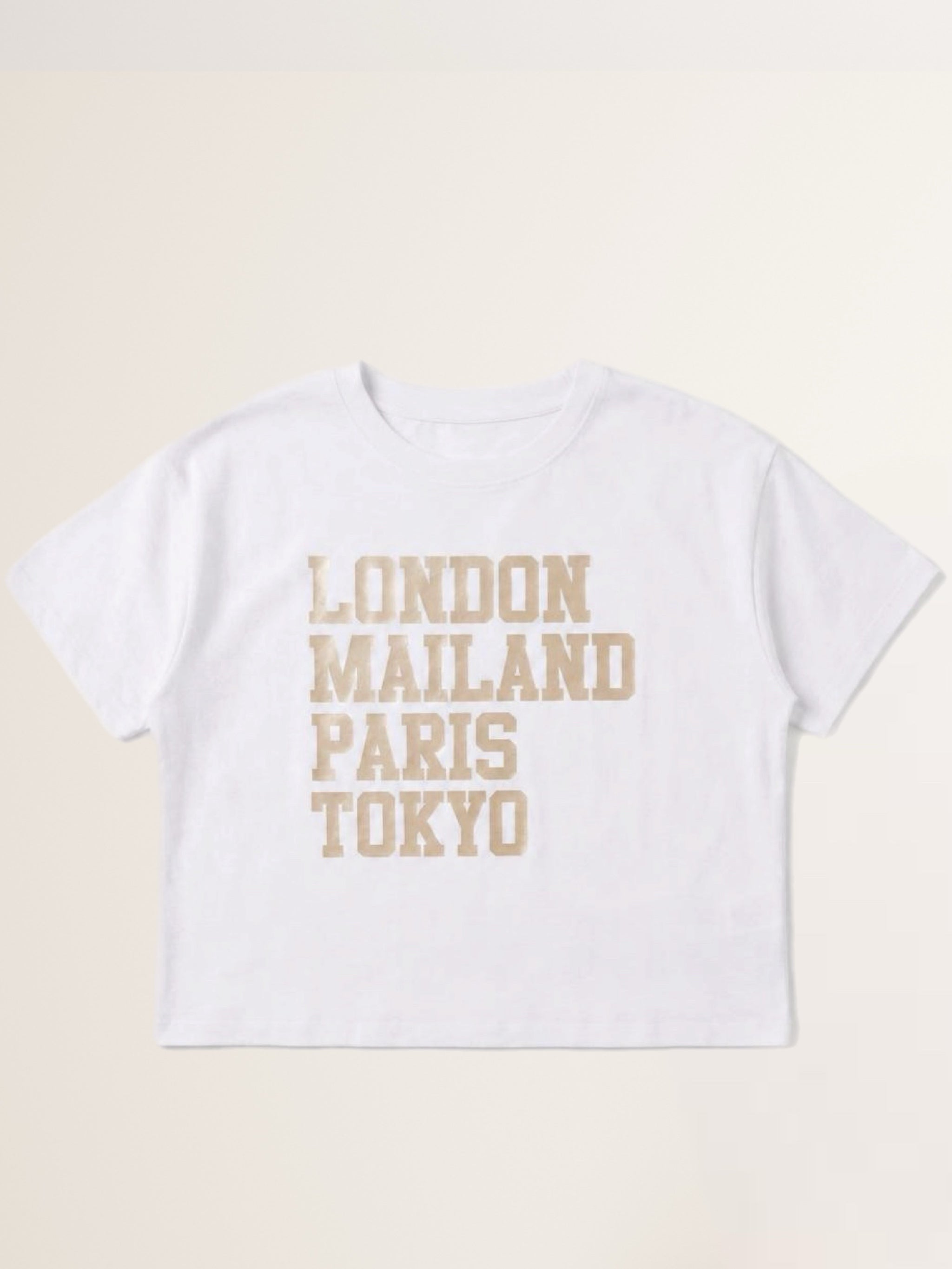 Cropped T-Shirt mit LONDON Aufdruck in Weiß