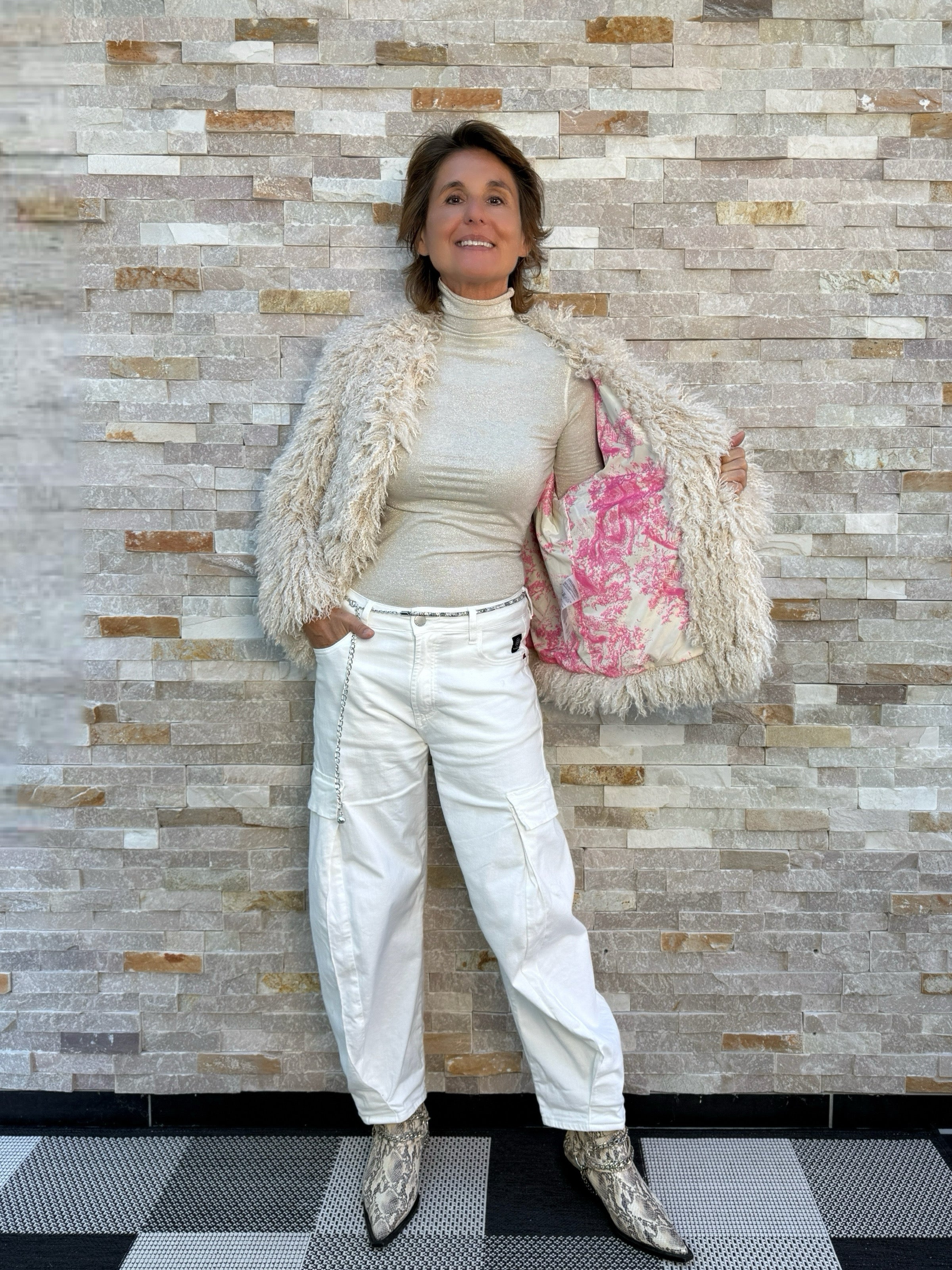 Curly-Lammfellimitat Jacke TERRY in Light Beige