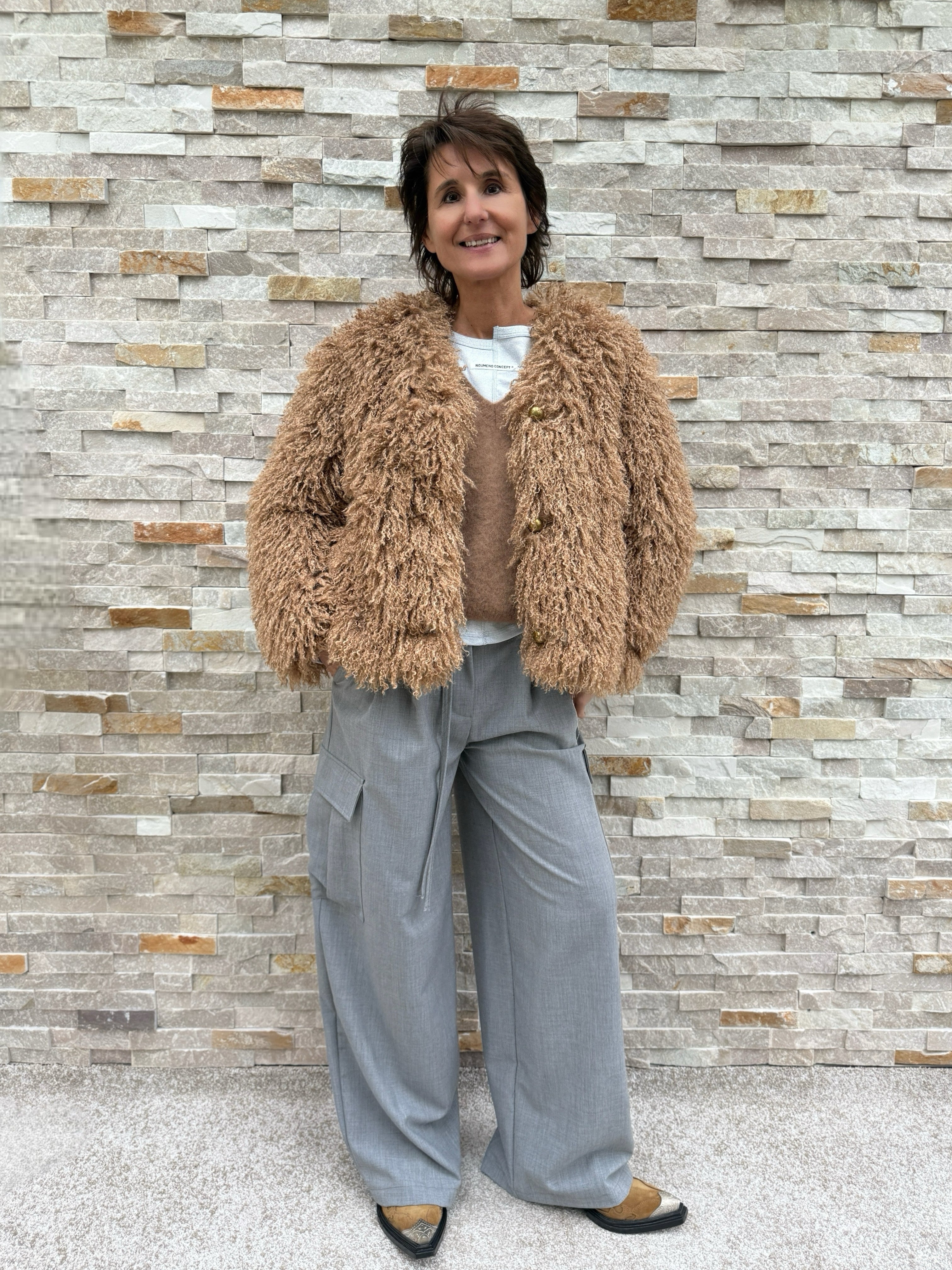 Curly-Lammfellimitat Jacke TERRY in Nuts