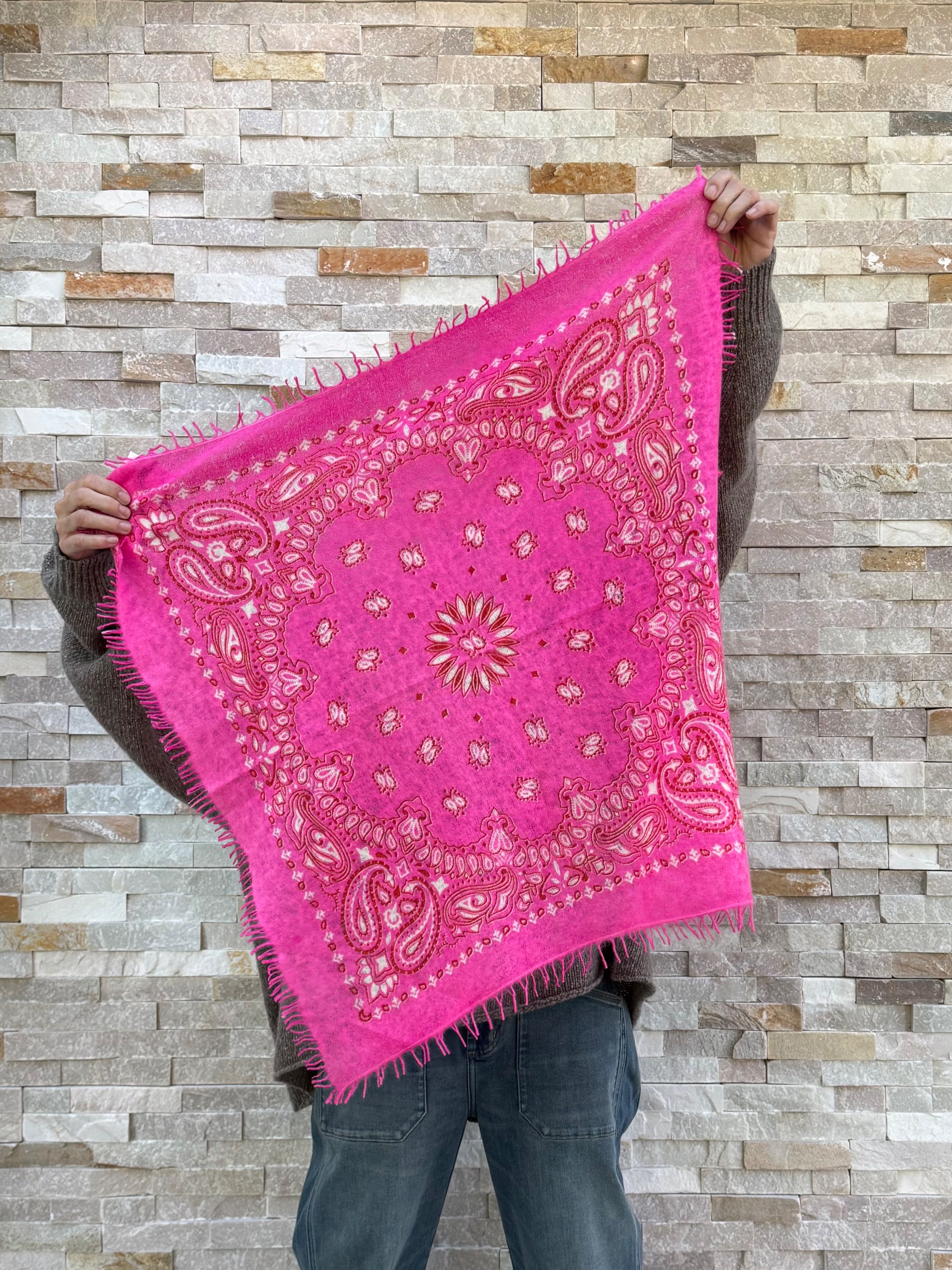 Bandana Paisley E mit Fransen Pink