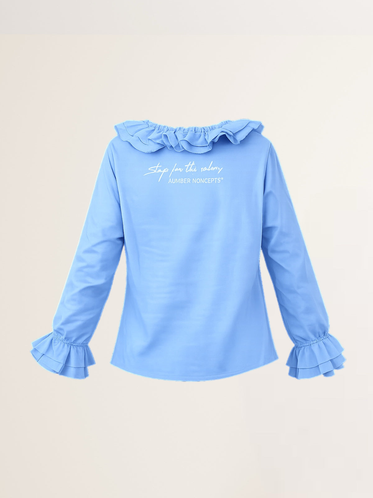 Volant Bluse mit offenen Kanten in Hellblau