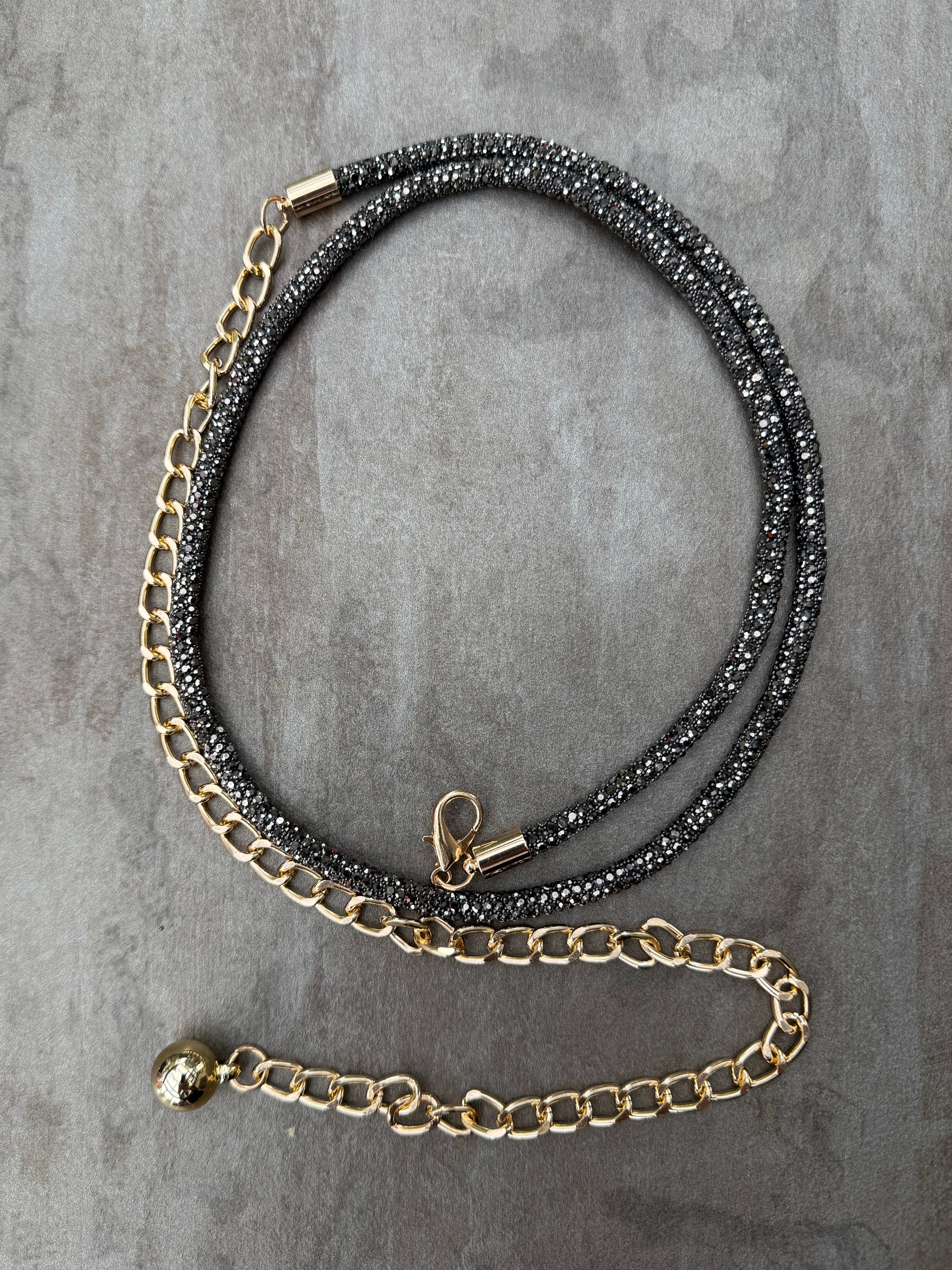 Schmaler Schmuck Gürtel Animal Muster Graphit mit Goldkette