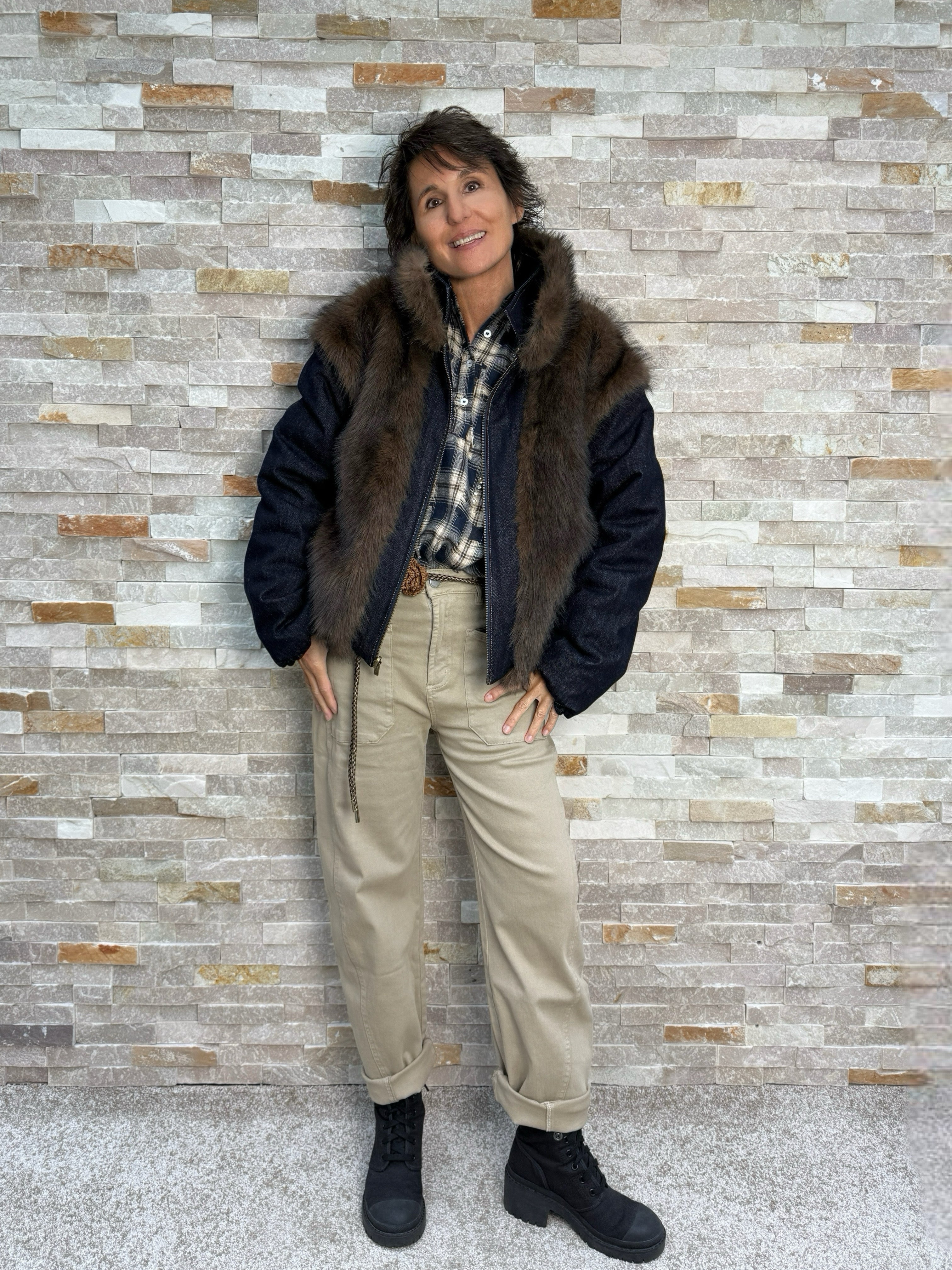 Wende Blouson Denim mit Kunstpelz in Dunkelblau