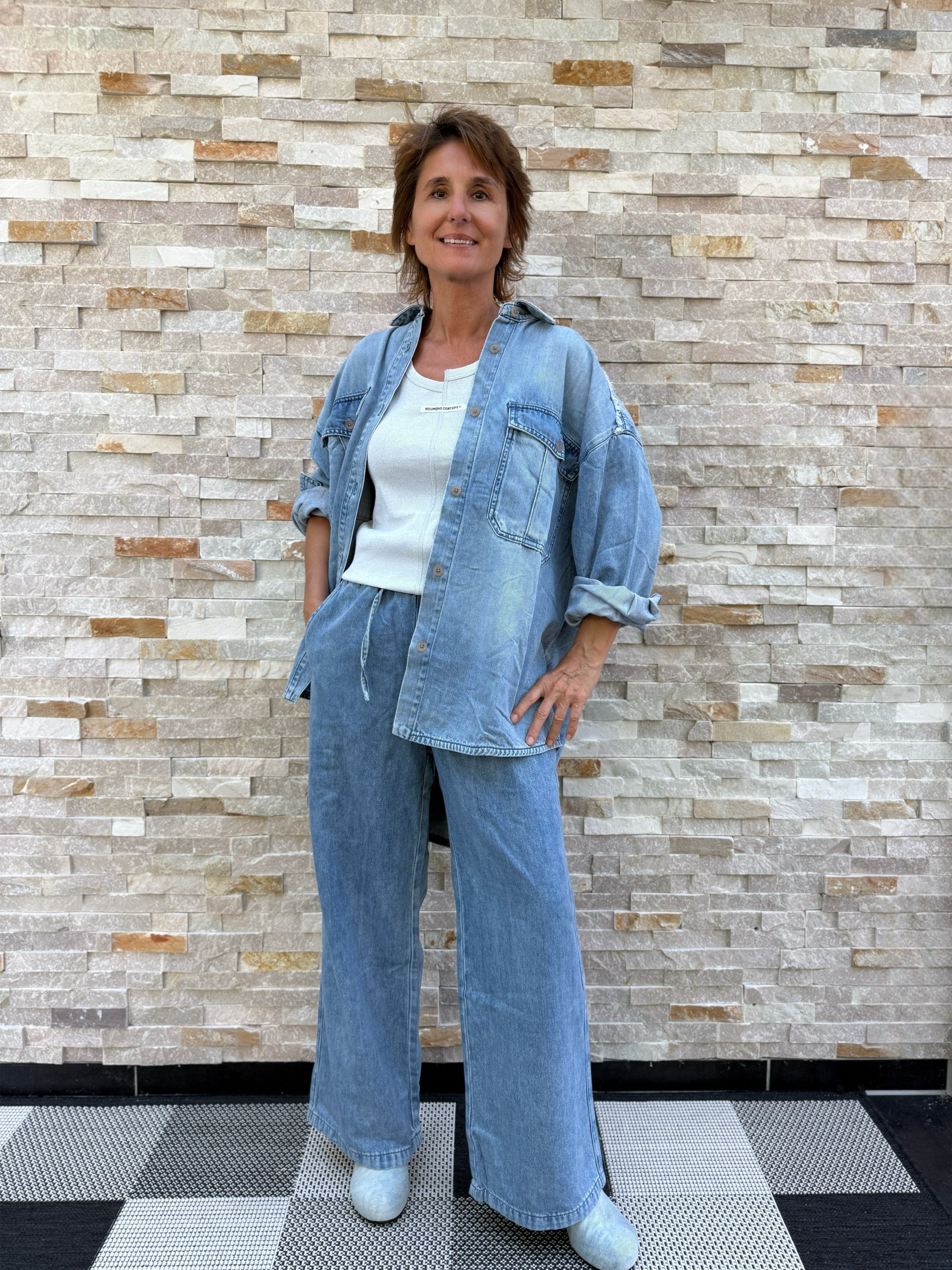 Wide Leg Hose SILKA in Jeans Optik splash blue