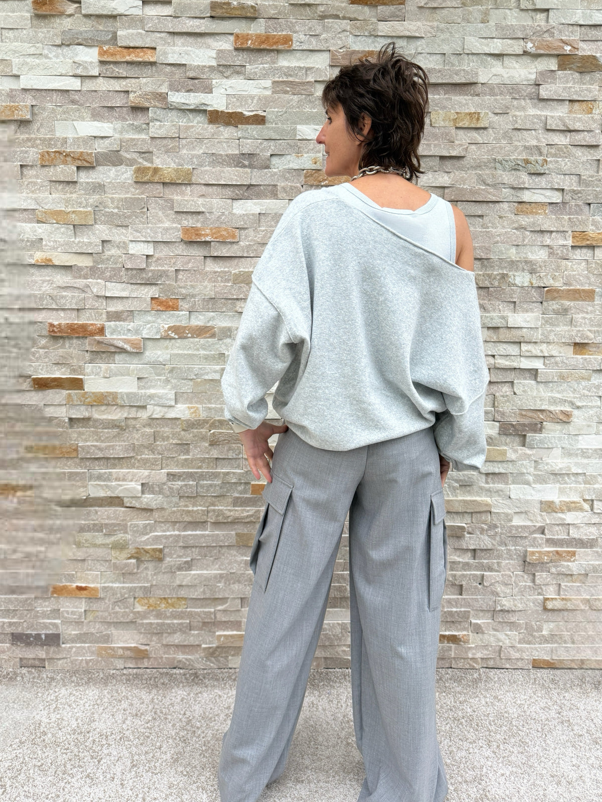 Light Grey Wide Leg Cargo Trousers