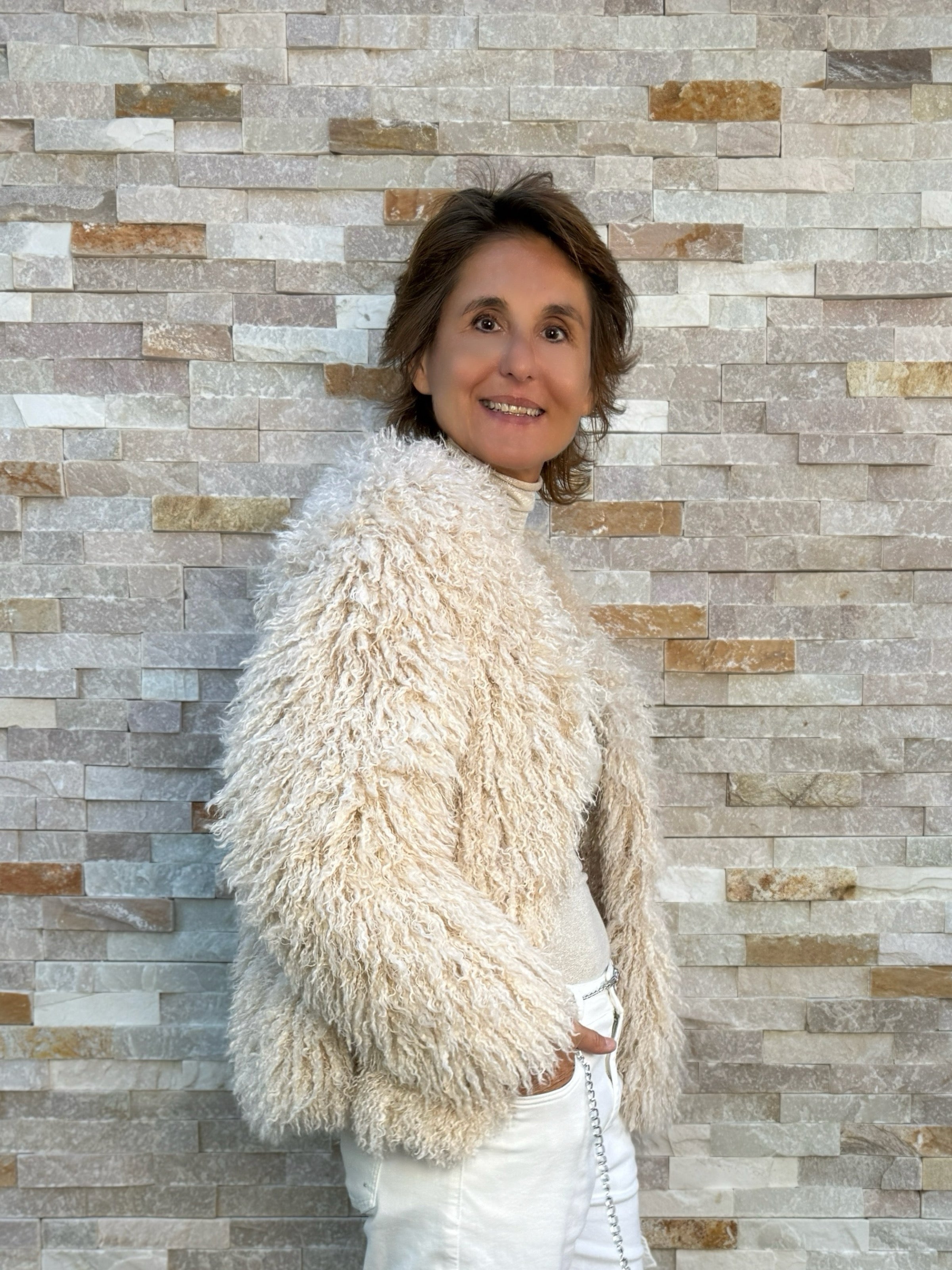 Curly-Lammfellimitat Jacke TERRY in Light Beige