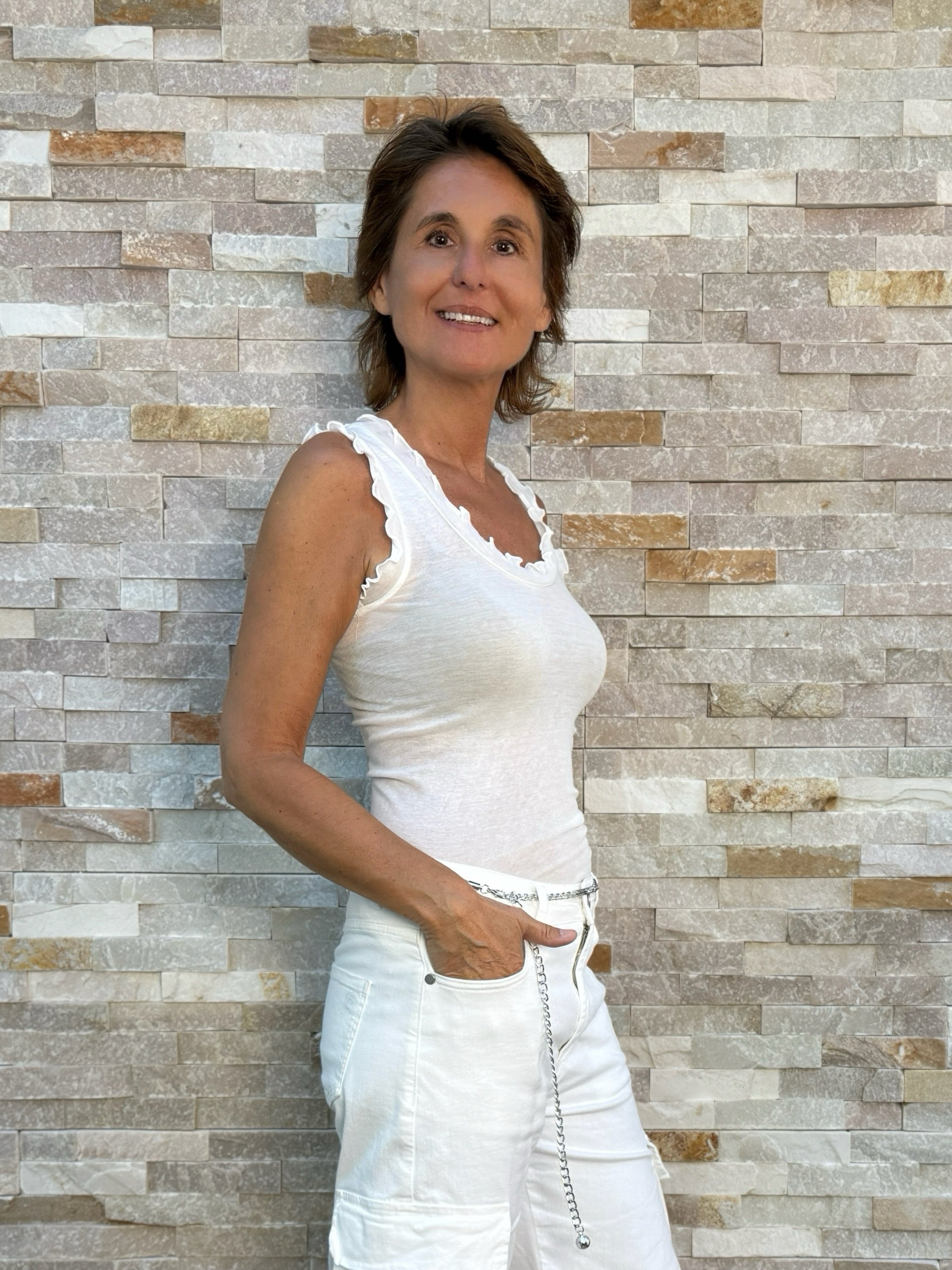 Top Flounce mit Rüschen in Offwhite