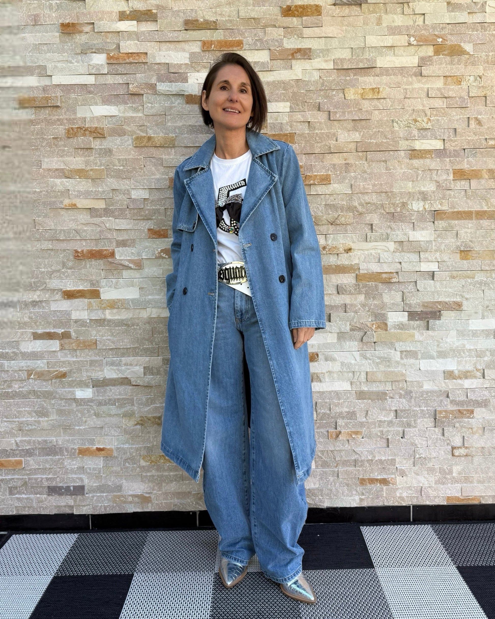 Trench Coat Blue Jean Duster Vicolo Women's Denim Trench Coat Midi