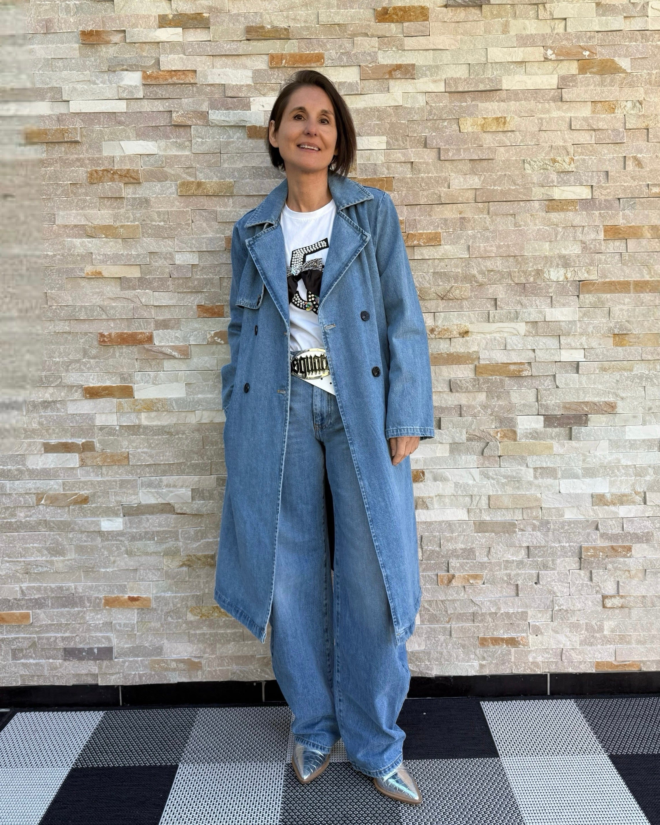 Jeans Trenchcoat Midi lang in Mittelblau